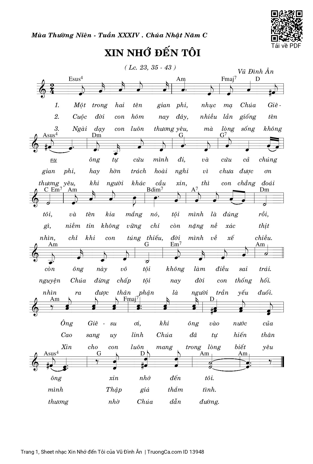 Sheet PDF of Xin Nhớ đến Tôi