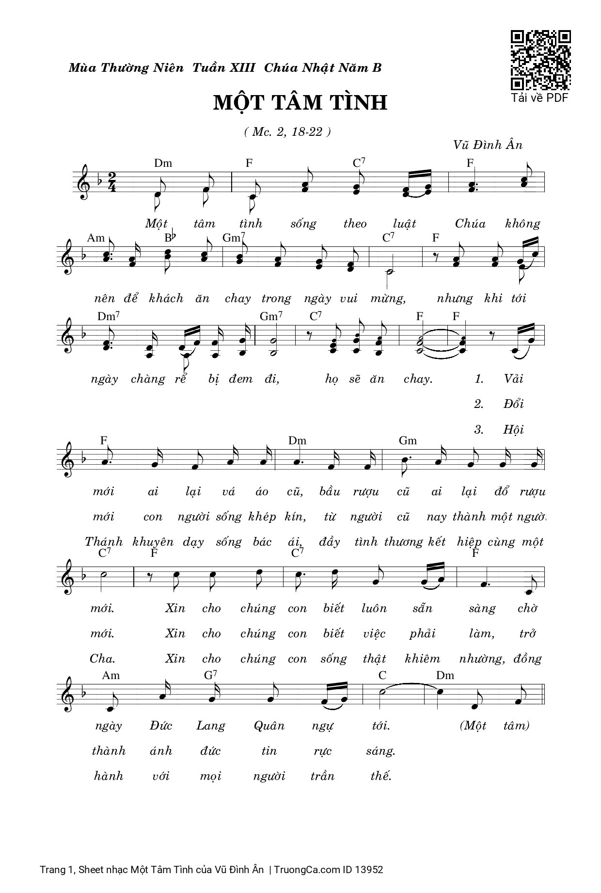 Page 1 of Sheet music PDF Một Tâm Tình - Vũ Đình Ân