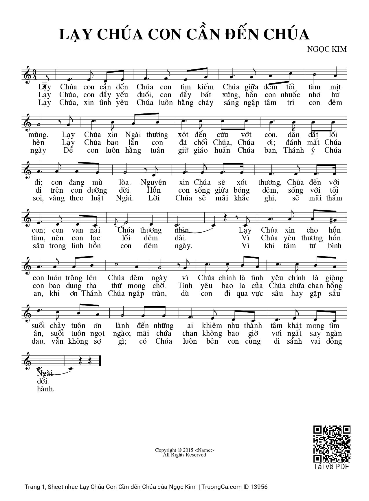 Sheet PDF of Lạy Chúa Con Cần đến Chúa