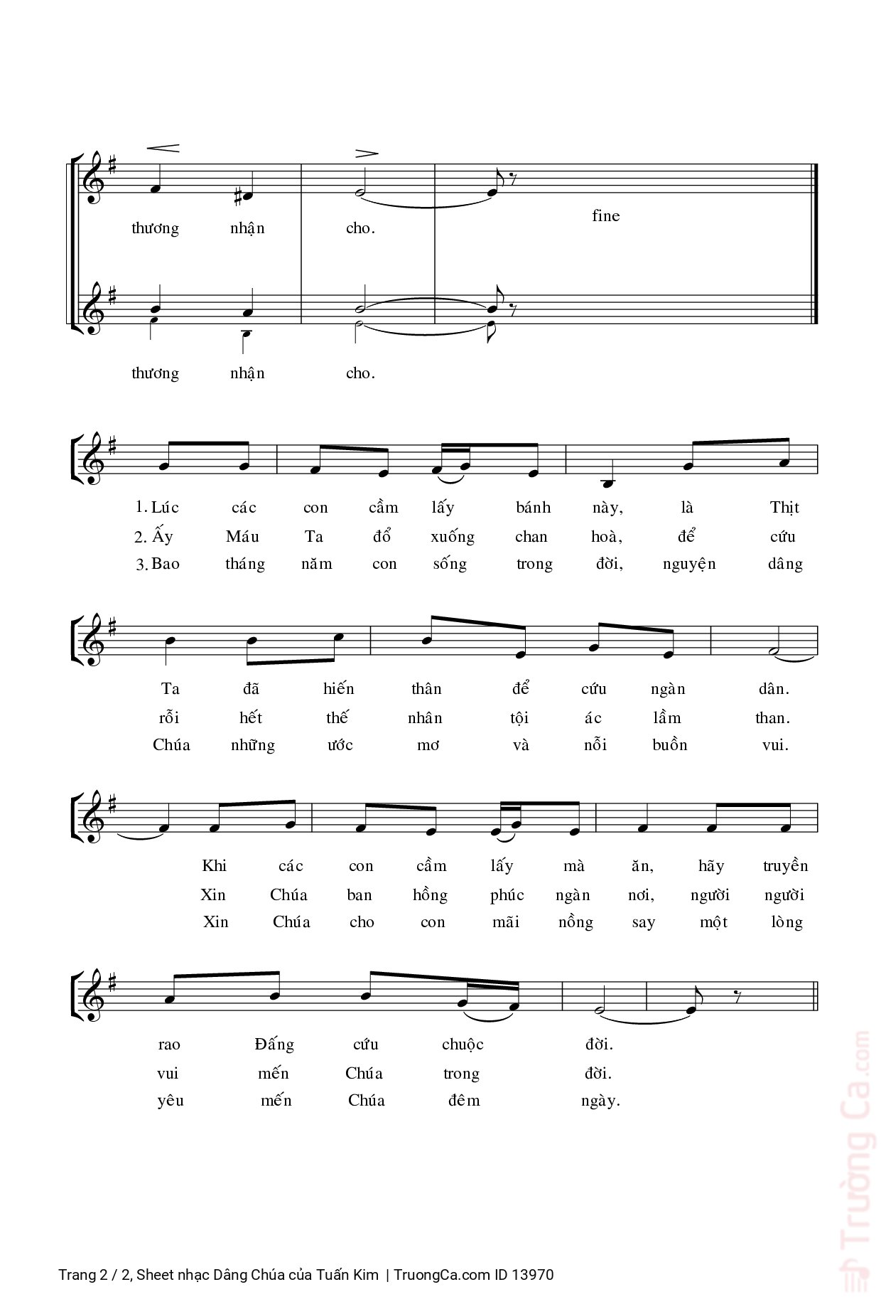 Page 2 of Sheet music PDF Dâng Chúa - Tuấn Kim