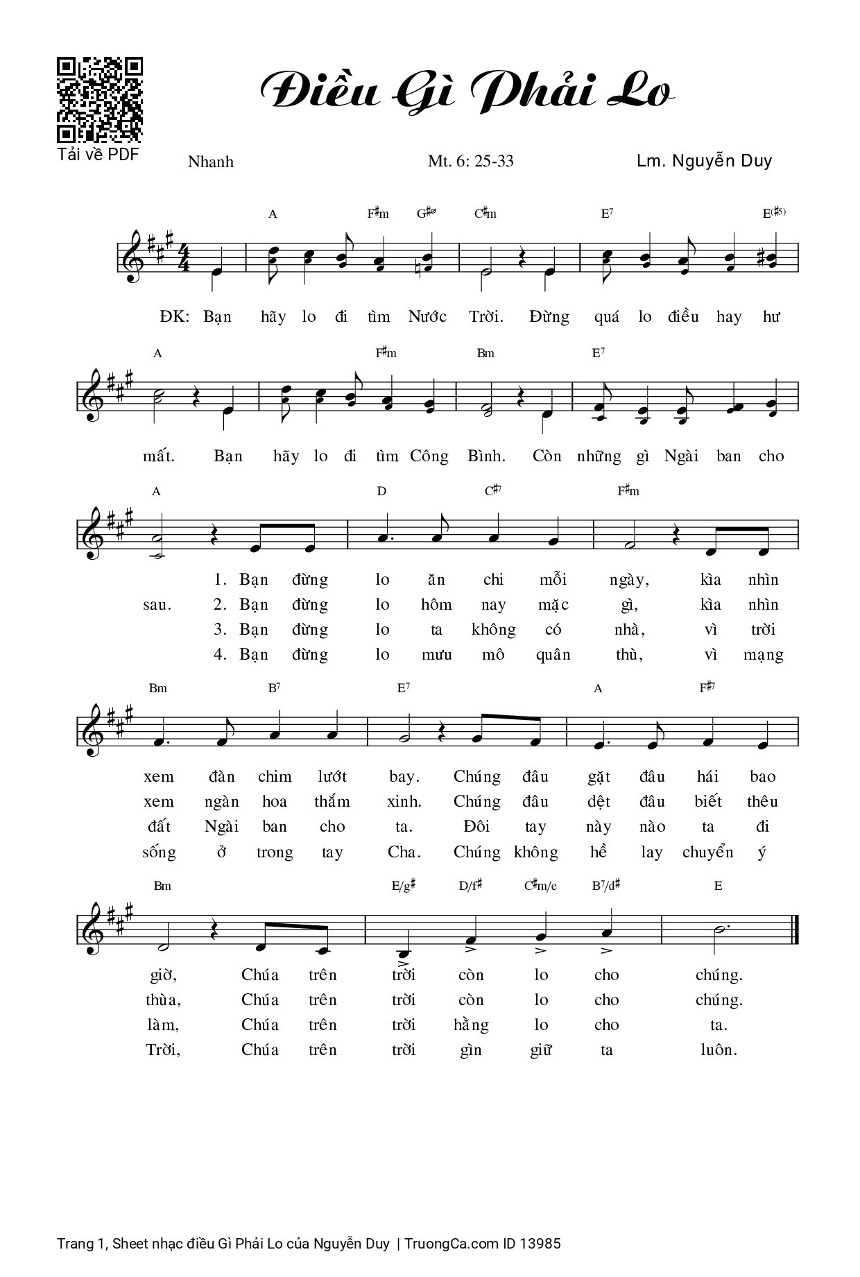 Sheet PDF of điều Gì Phải Lo