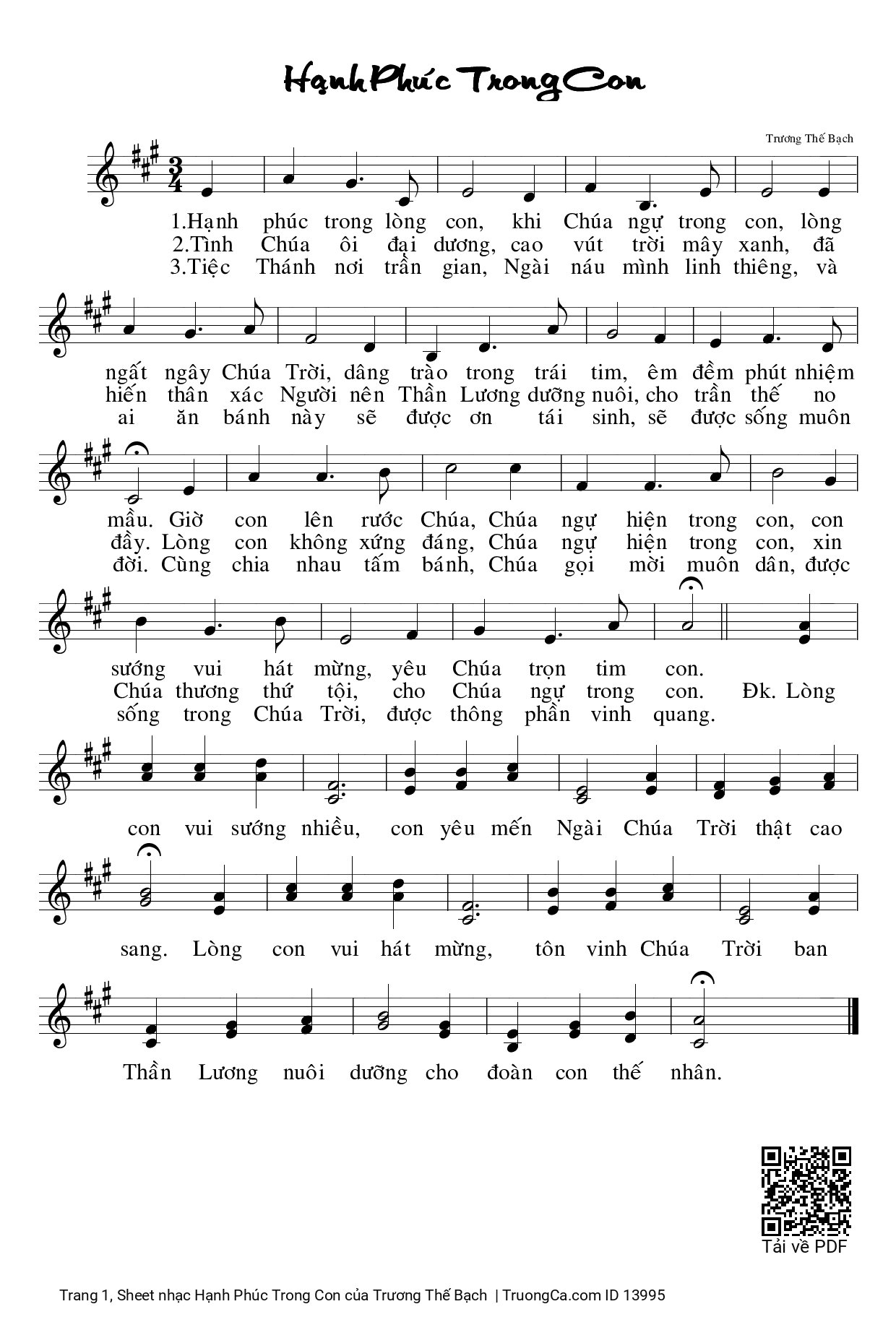 Page 1 of Sheet music PDF Hạnh Phúc Trong Con - Trương Thế Bạch
