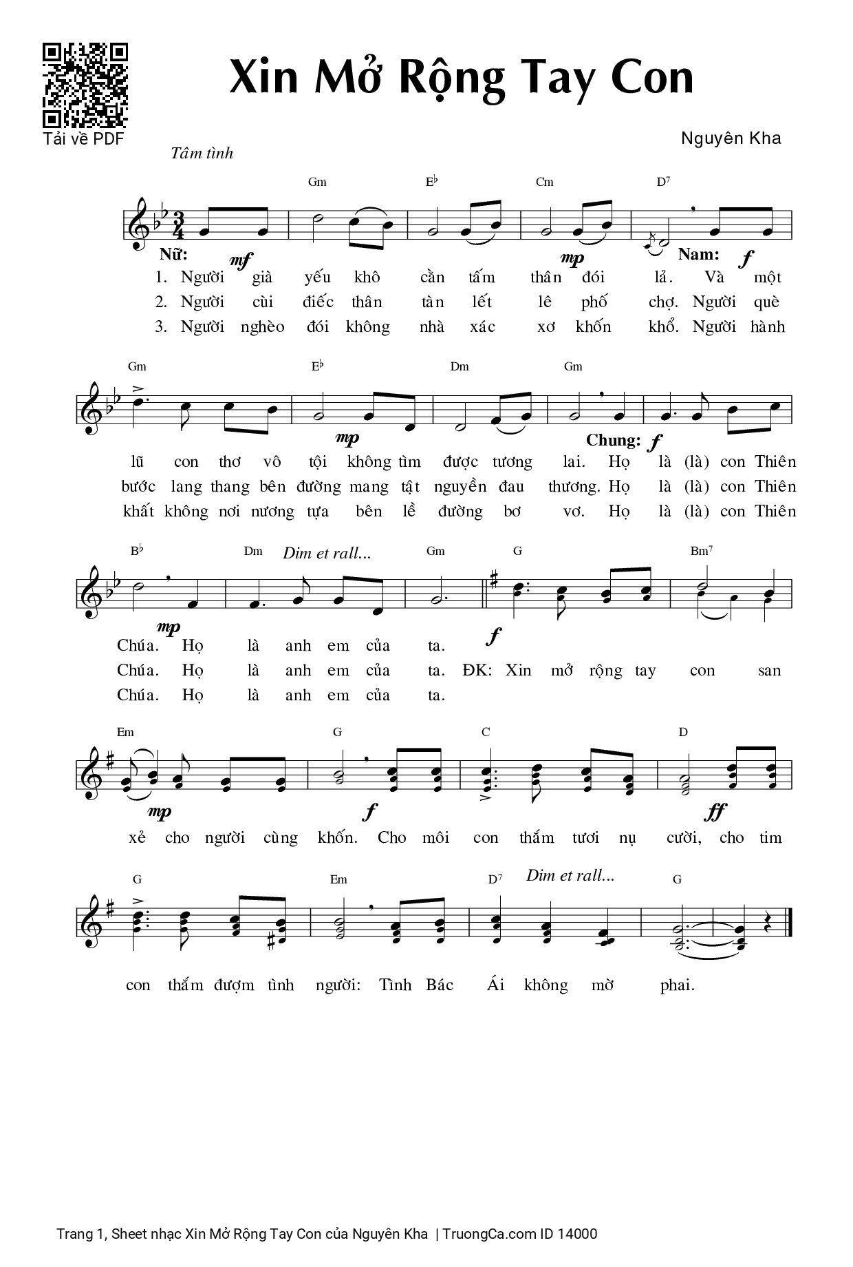 Sheet PDF of Xin Mở Rộng Tay Con