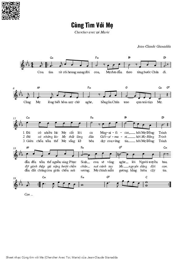 Sheet PDF of Cùng tìm với Mẹ (Chercher Avec Toi, Marie)
