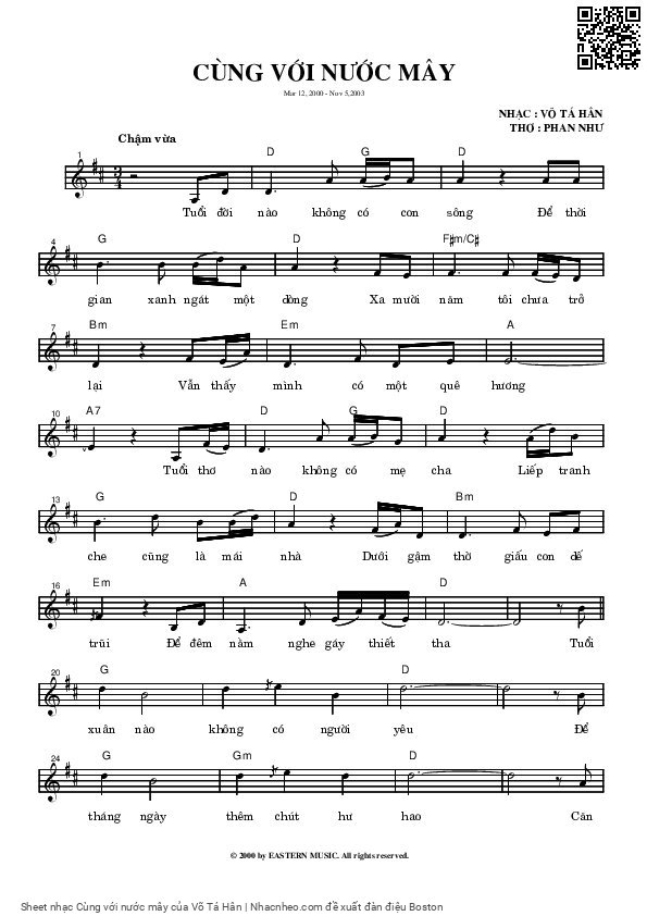 Page 1 of Sheet music PDF Cùng với nước mây - Võ Tá Hân