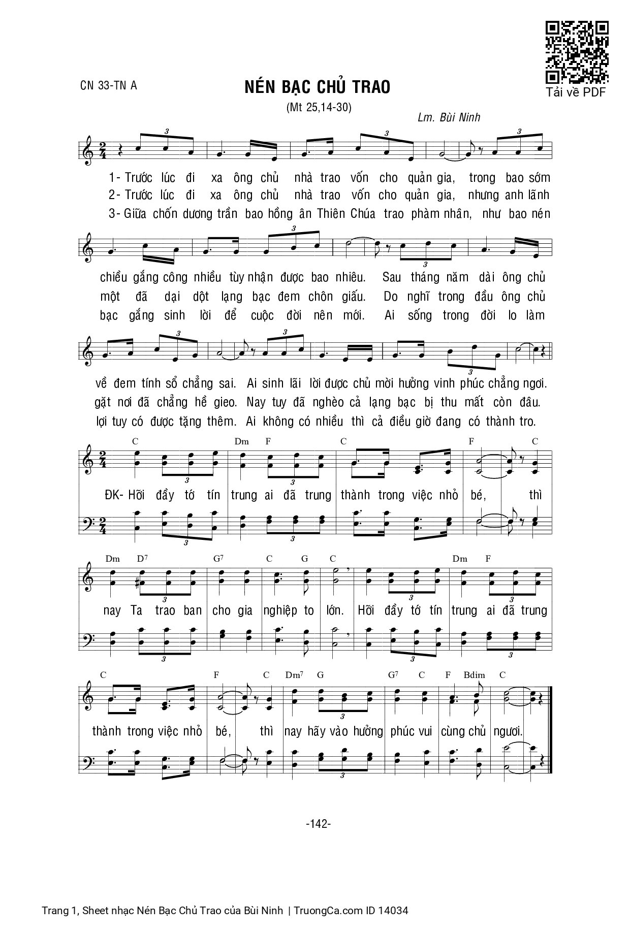 Page 1 of Sheet music PDF Nén Bạc Chủ Trao - Bùi Ninh
