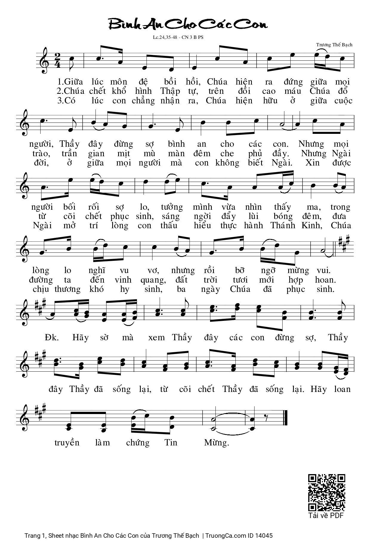 Sheet PDF of Bình An Cho Các Con