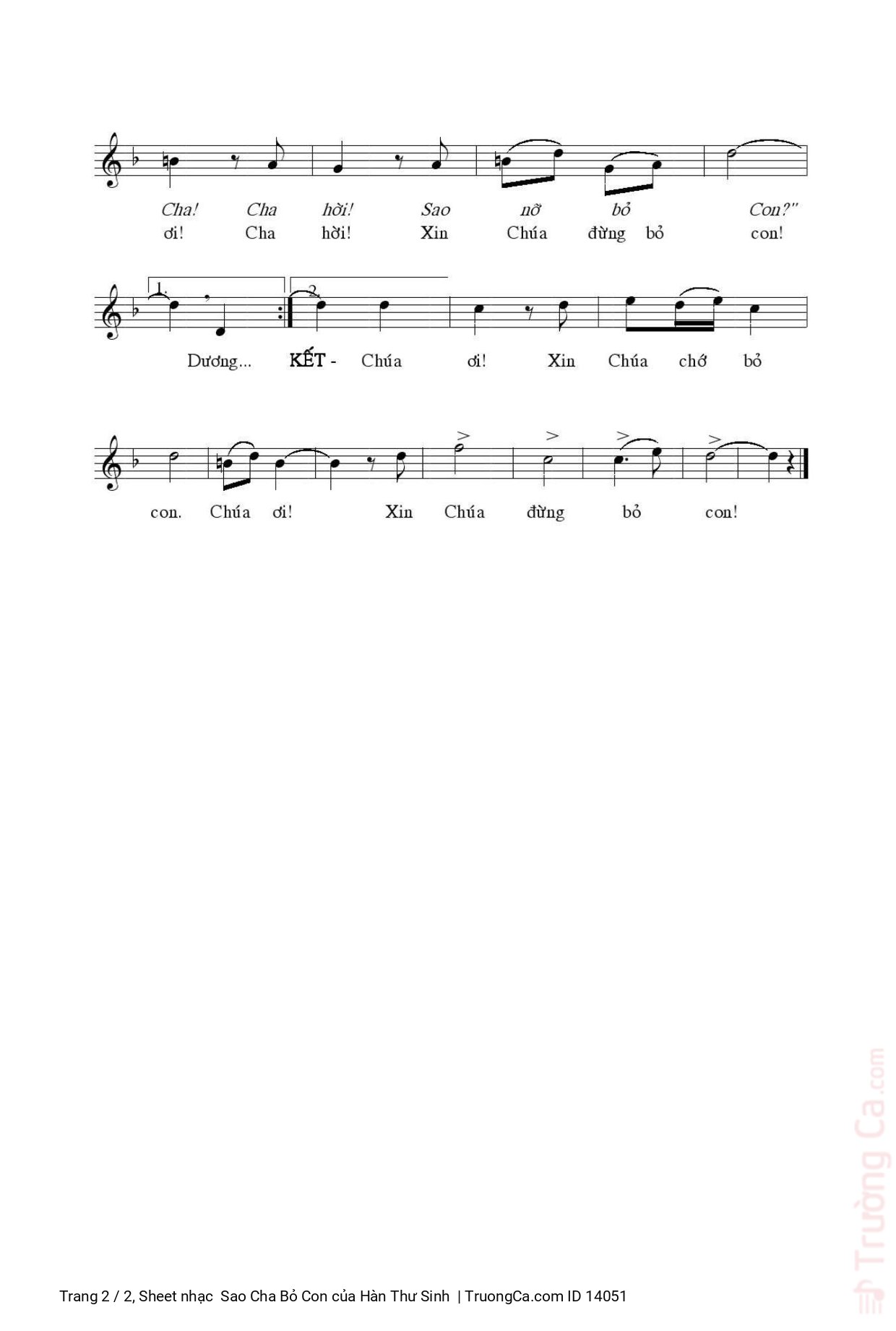 Page 2 of Sheet music PDF Sao Cha Bỏ Con - Hàn Thư Sinh