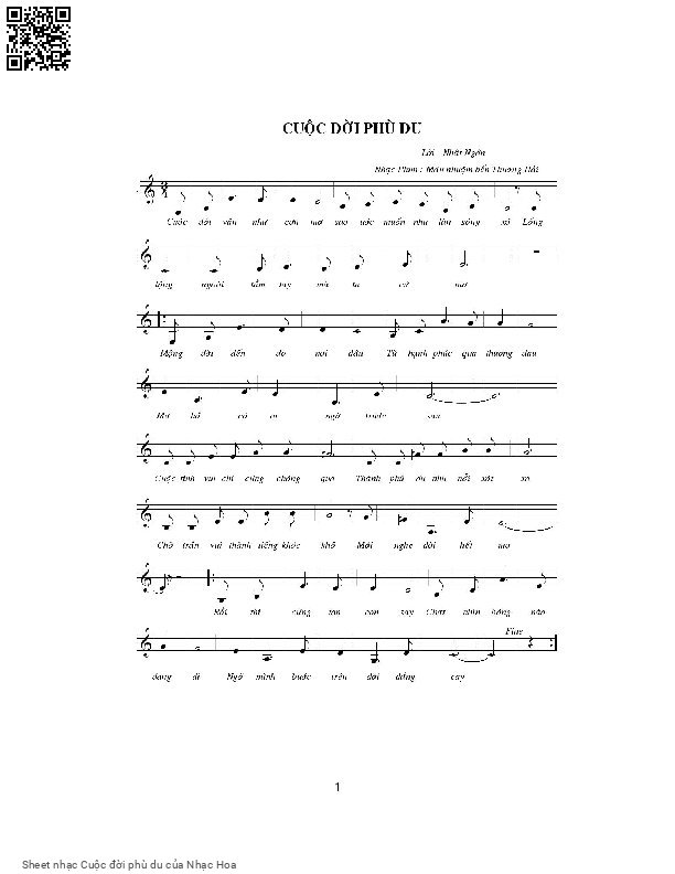 Page 1 of Sheet music PDF Cuộc đời phù du - Nhạc Hoa