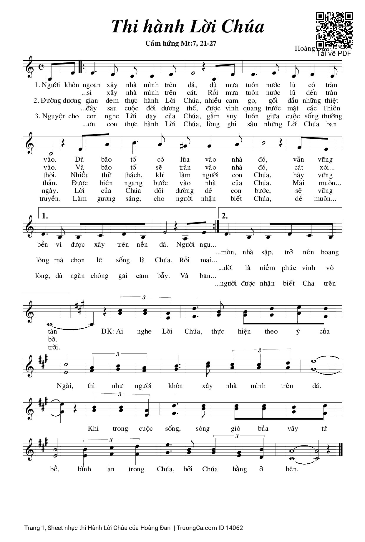 Page 1 of Sheet music PDF thi Hành Lời Chúa - Hoàng Đan