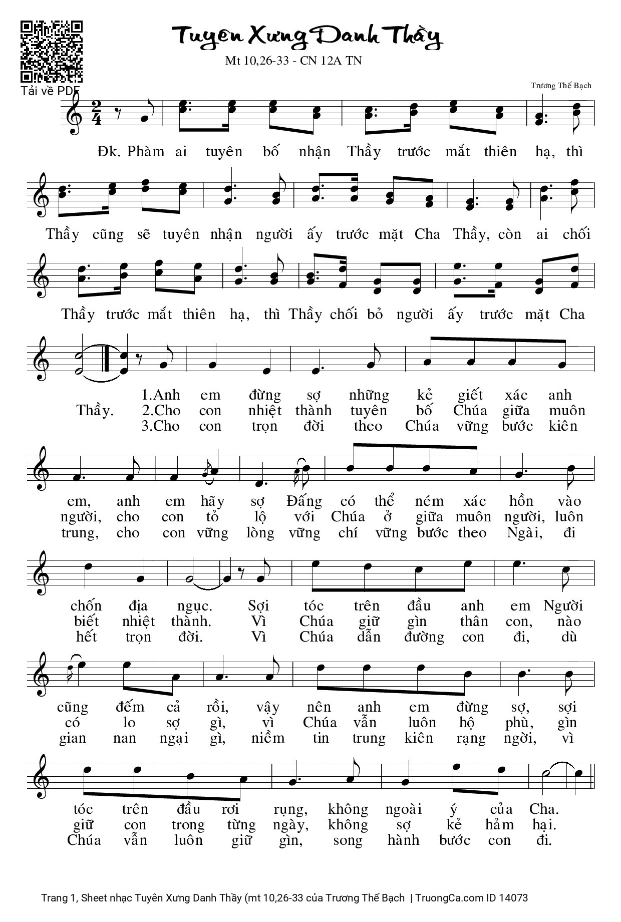 Sheet PDF of Tuyên Xưng Danh Thầy (mt 10,26-33