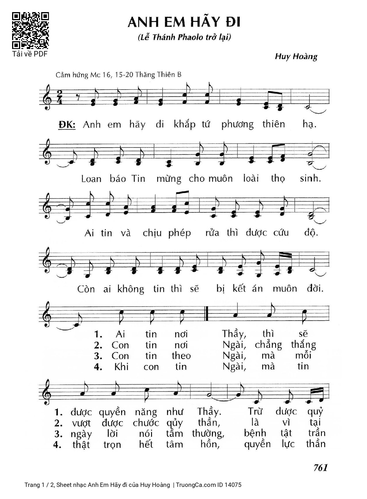 Sheet PDF of Anh Em Hãy đi