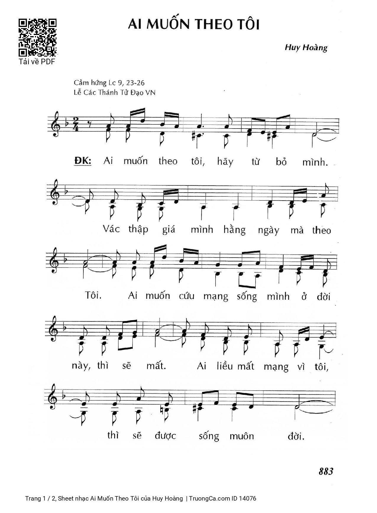 Sheet PDF of Ai Muốn Theo Tôi
