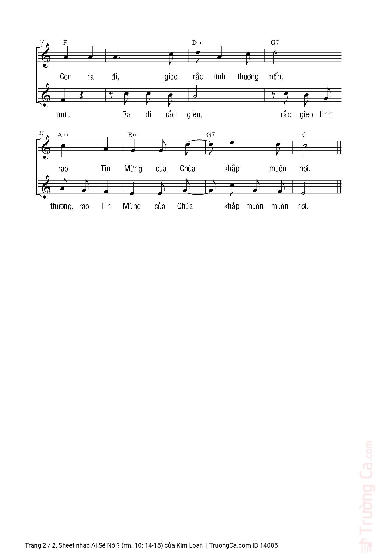 Page 2 of Sheet music PDF Ai Sẽ Nói? (rm. 10: 14-15) - Kim Loan