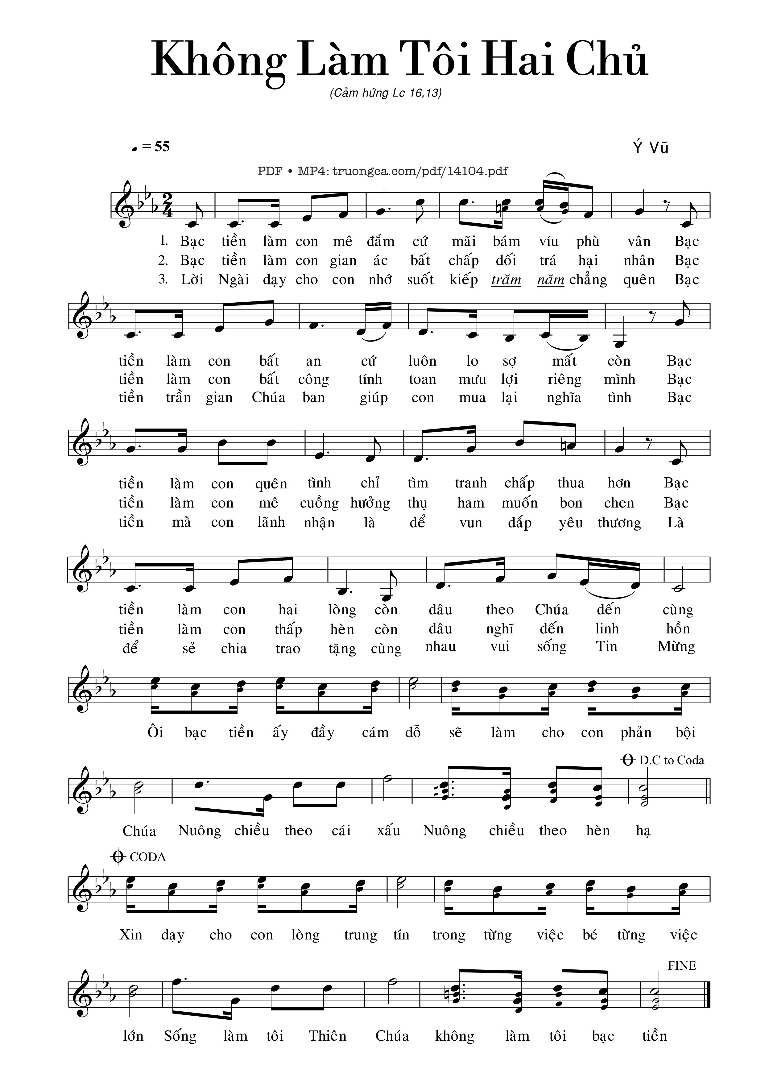 Sheet PDF of Không Làm Tôi Hai Chủ