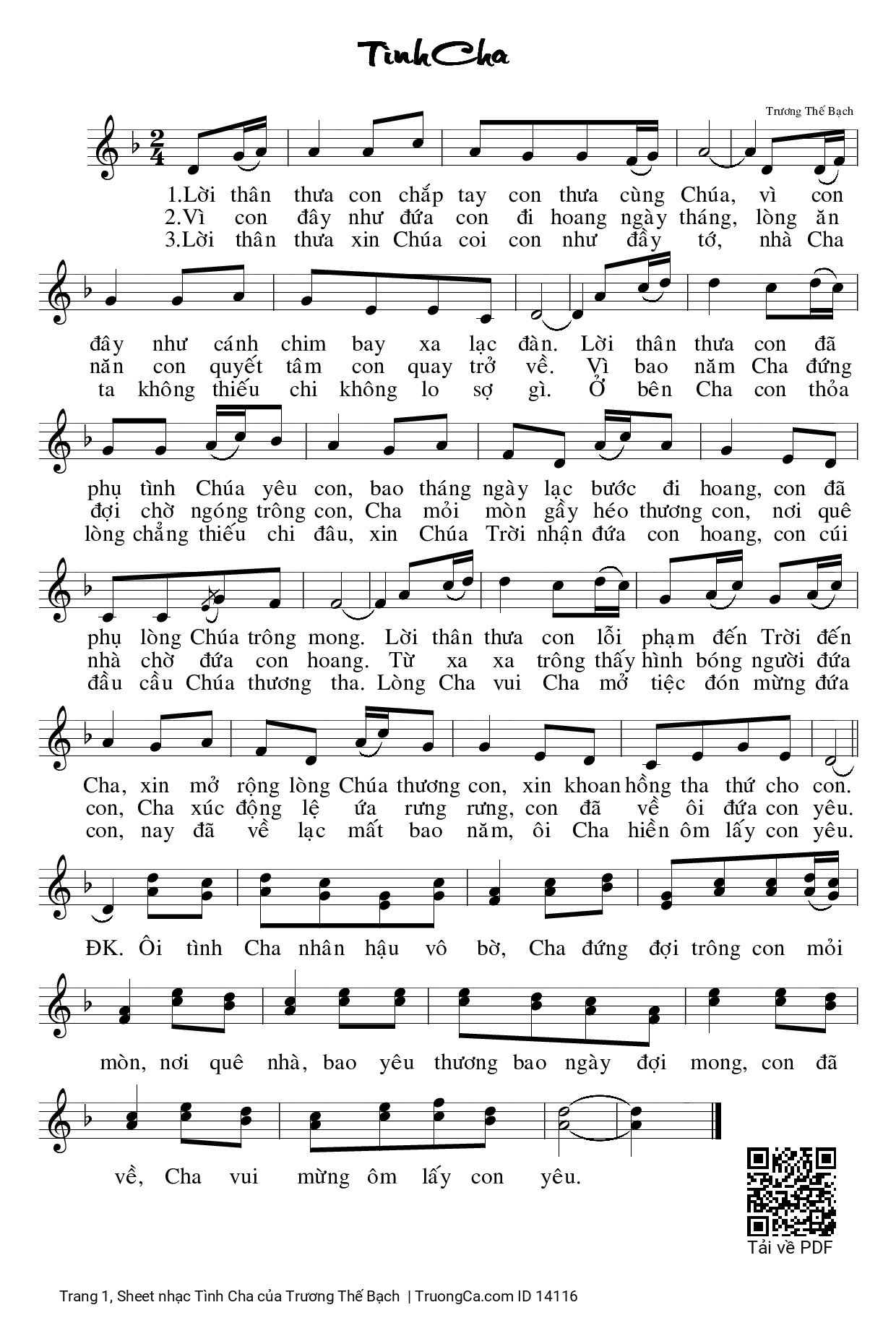 Sheet PDF of Tình Cha - Trương Thế Bạch