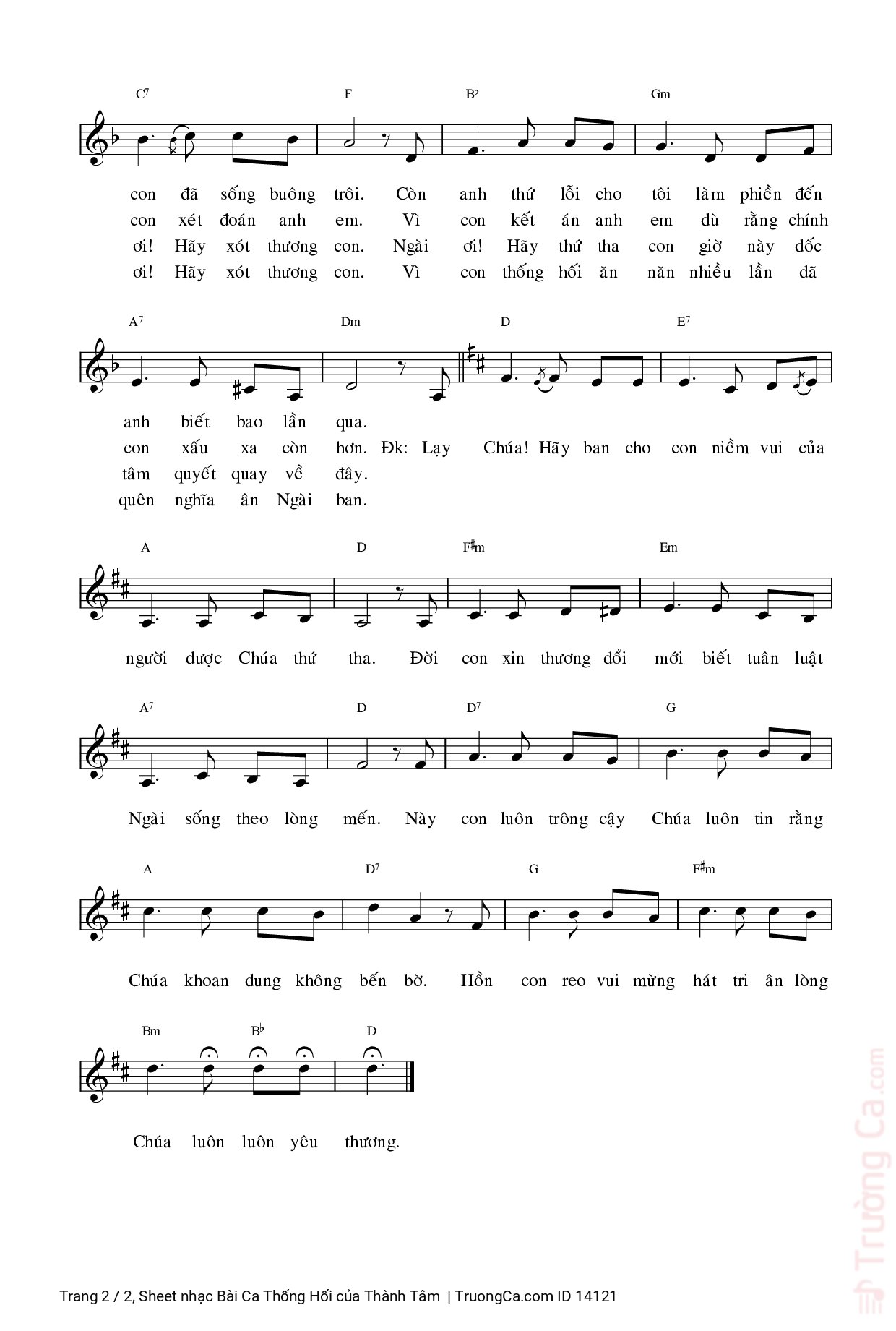 Page 2 of Sheet music PDF Bài Ca Thống Hối - Thành Tâm