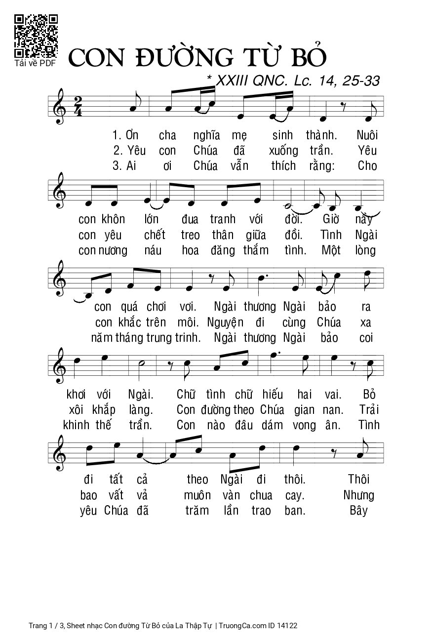 Page 1 of Sheet music PDF Con đường Từ Bỏ - La Thập Tự