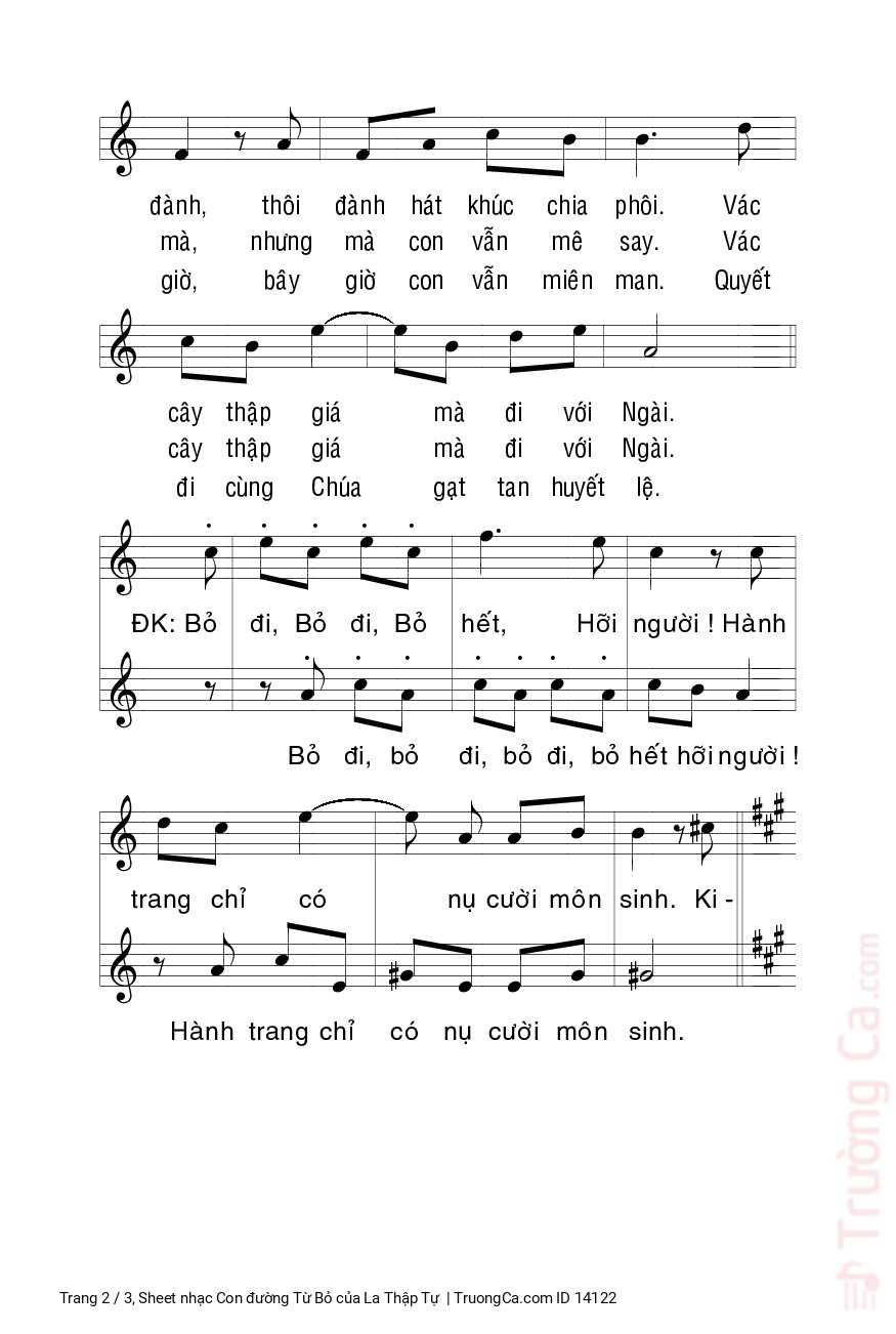 Page 2 of Sheet music PDF Con đường Từ Bỏ - La Thập Tự