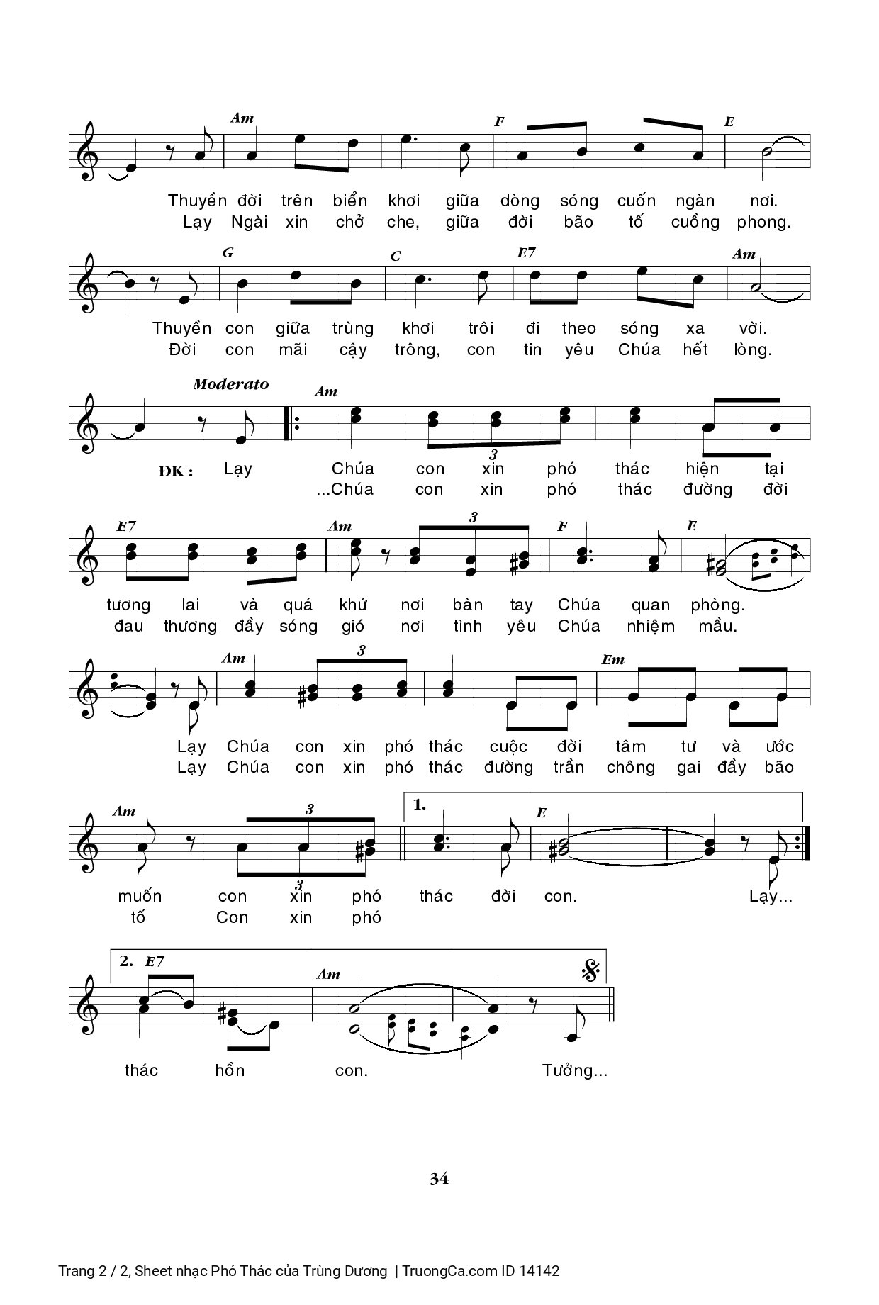 Page 2 of Sheet music PDF Phó Thác - Trùng Dương