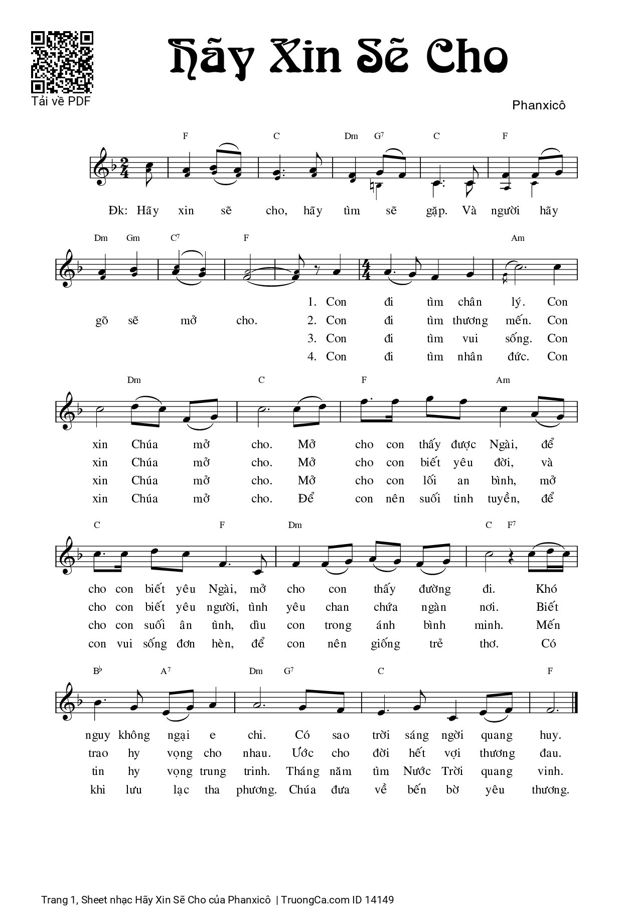 Page 1 of Sheet music PDF Hãy Xin Sẽ Cho - Phanxicô