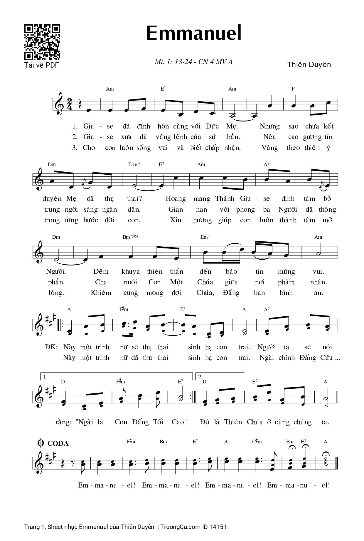 Page 1 of Sheet music PDF Emmanuel - Thiên Duyên