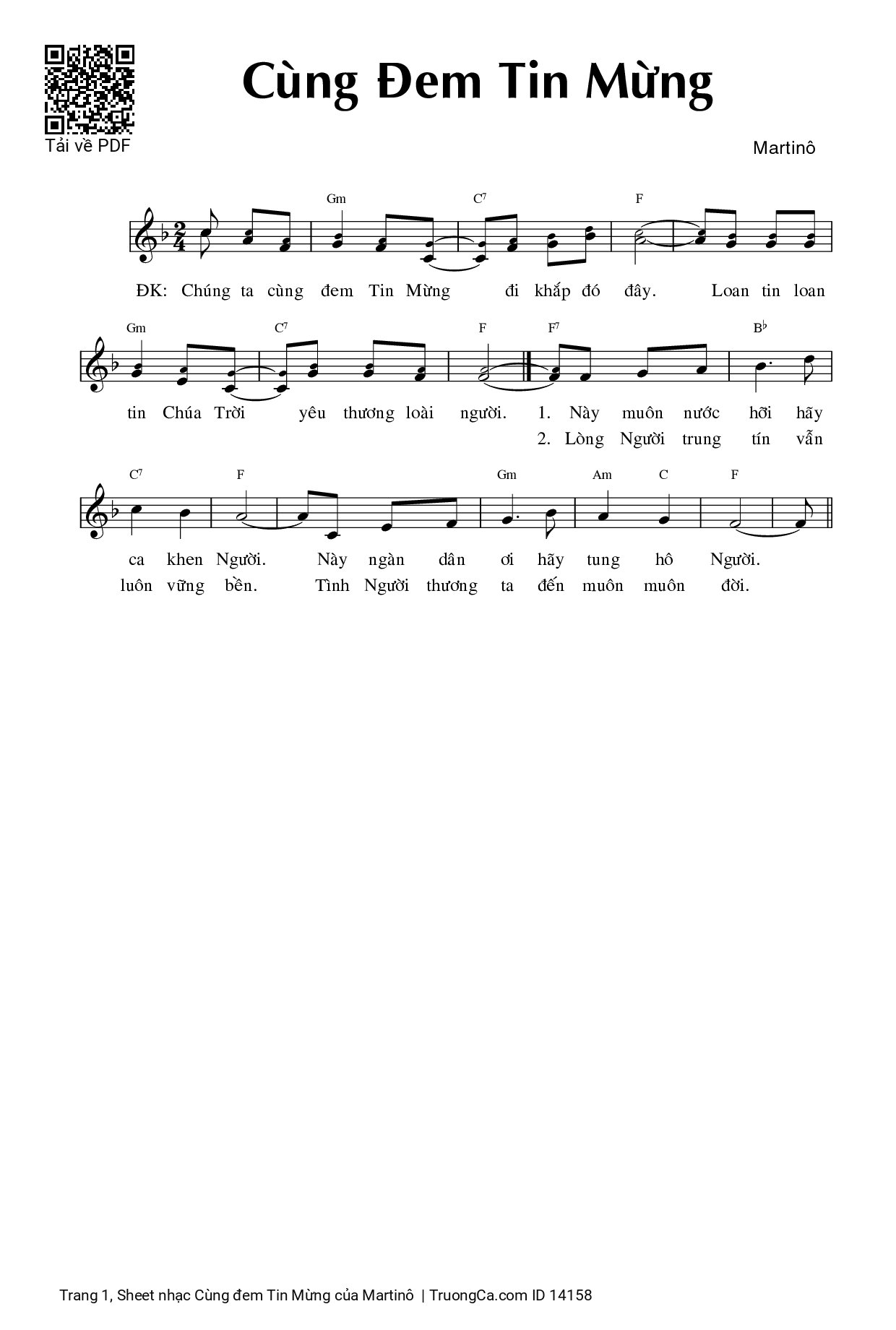 Sheet PDF of Cùng đem Tin Mừng
