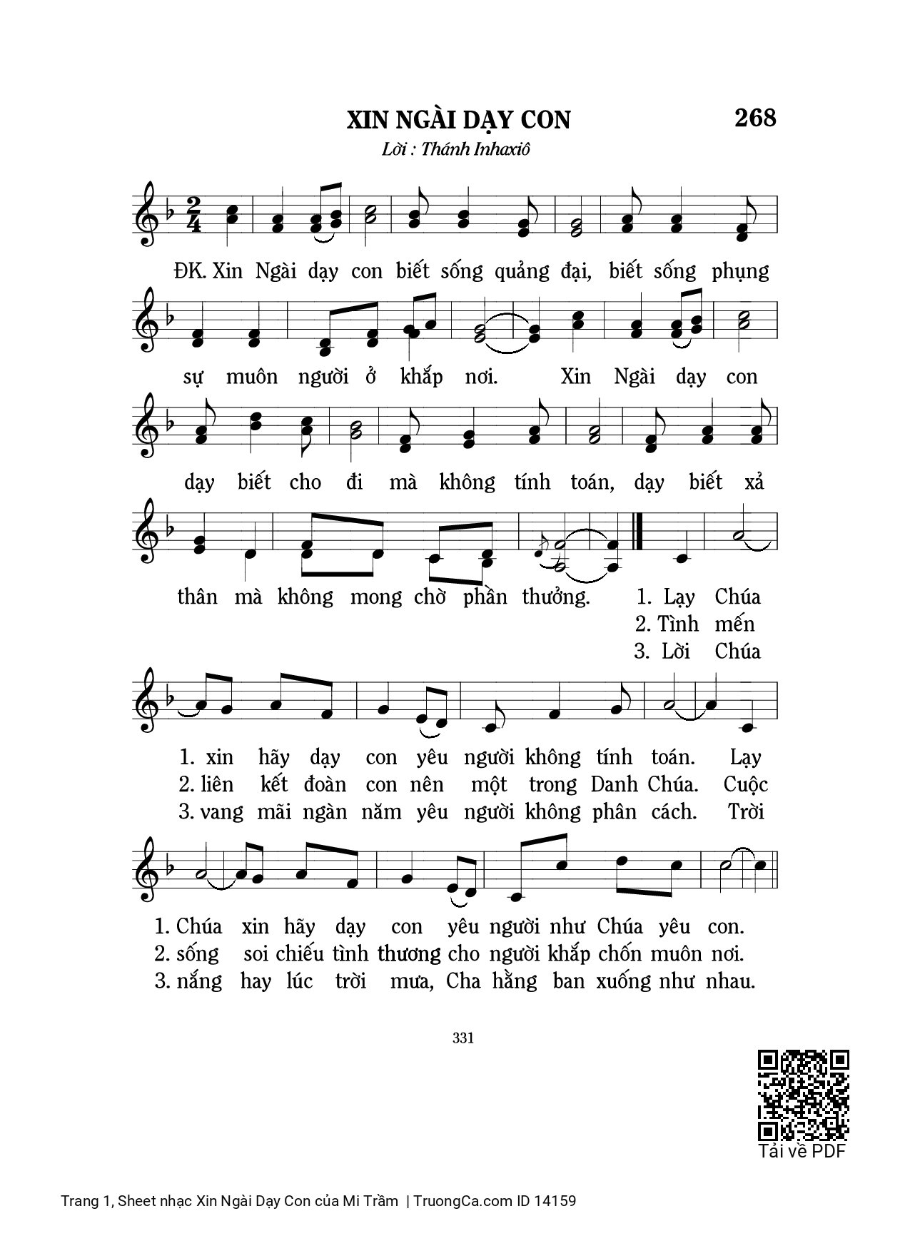 Sheet PDF of Xin Ngài Dạy Con