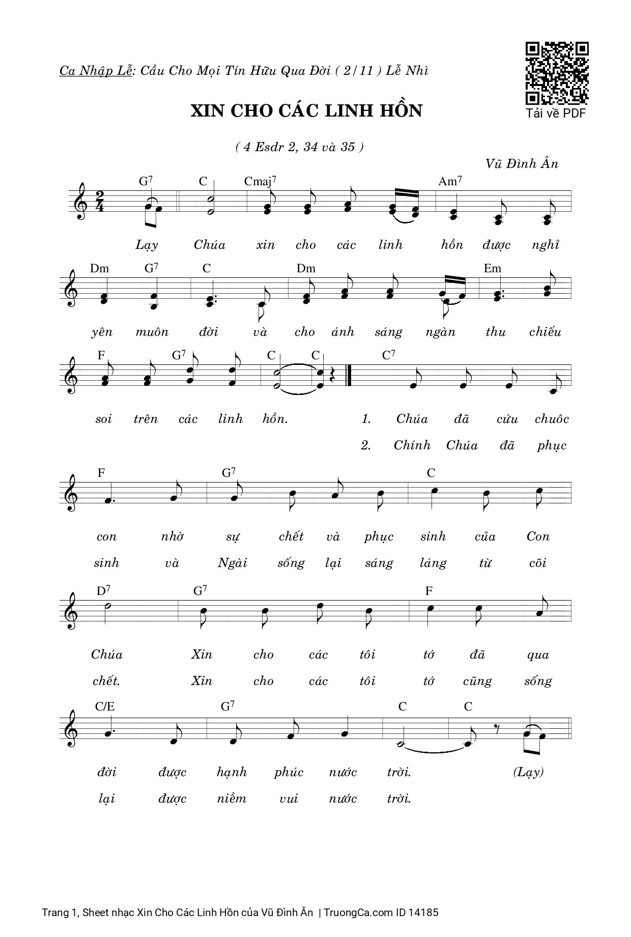 Sheet PDF of Xin Cho Các Linh Hồn