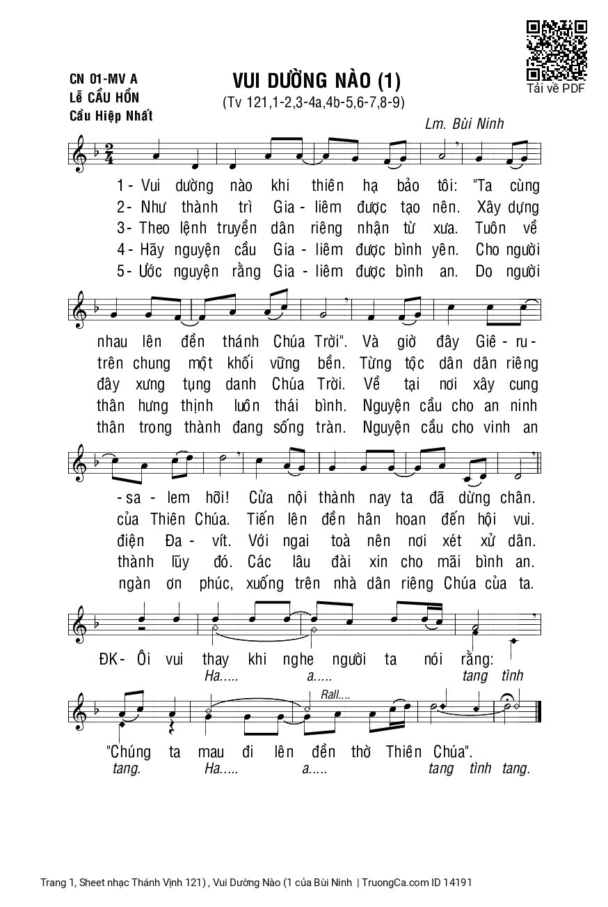 Sheet PDF of Thánh Vịnh 121) , Vui Dường Nào (1