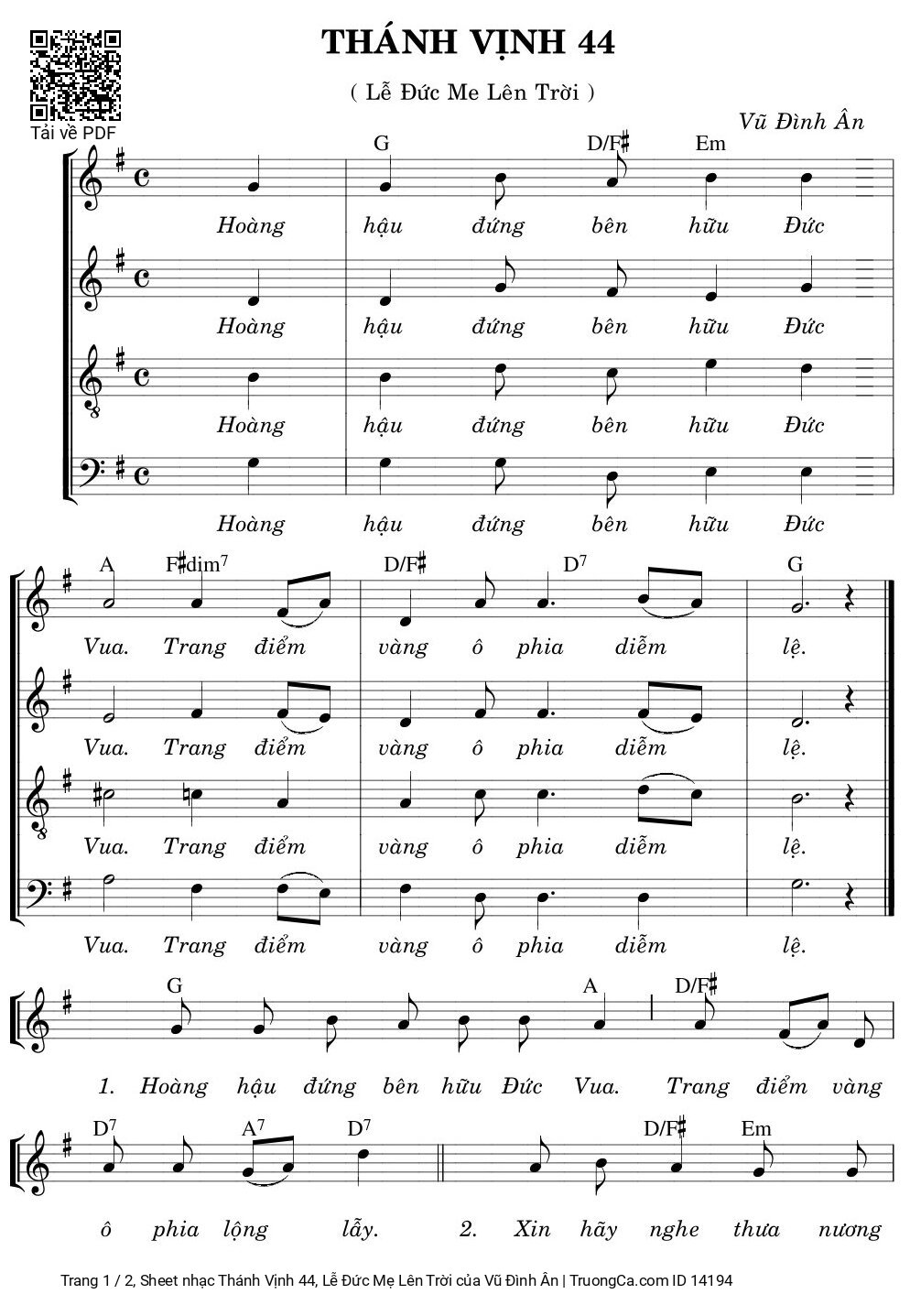 Sheet PDF of Thánh Vịnh 44, Lễ đức Mẹ Lên Trời