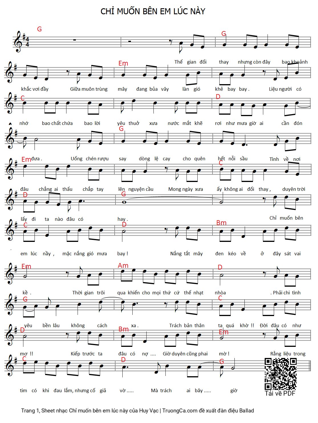 Sheet PDF of Chỉ muốn bên em lúc này