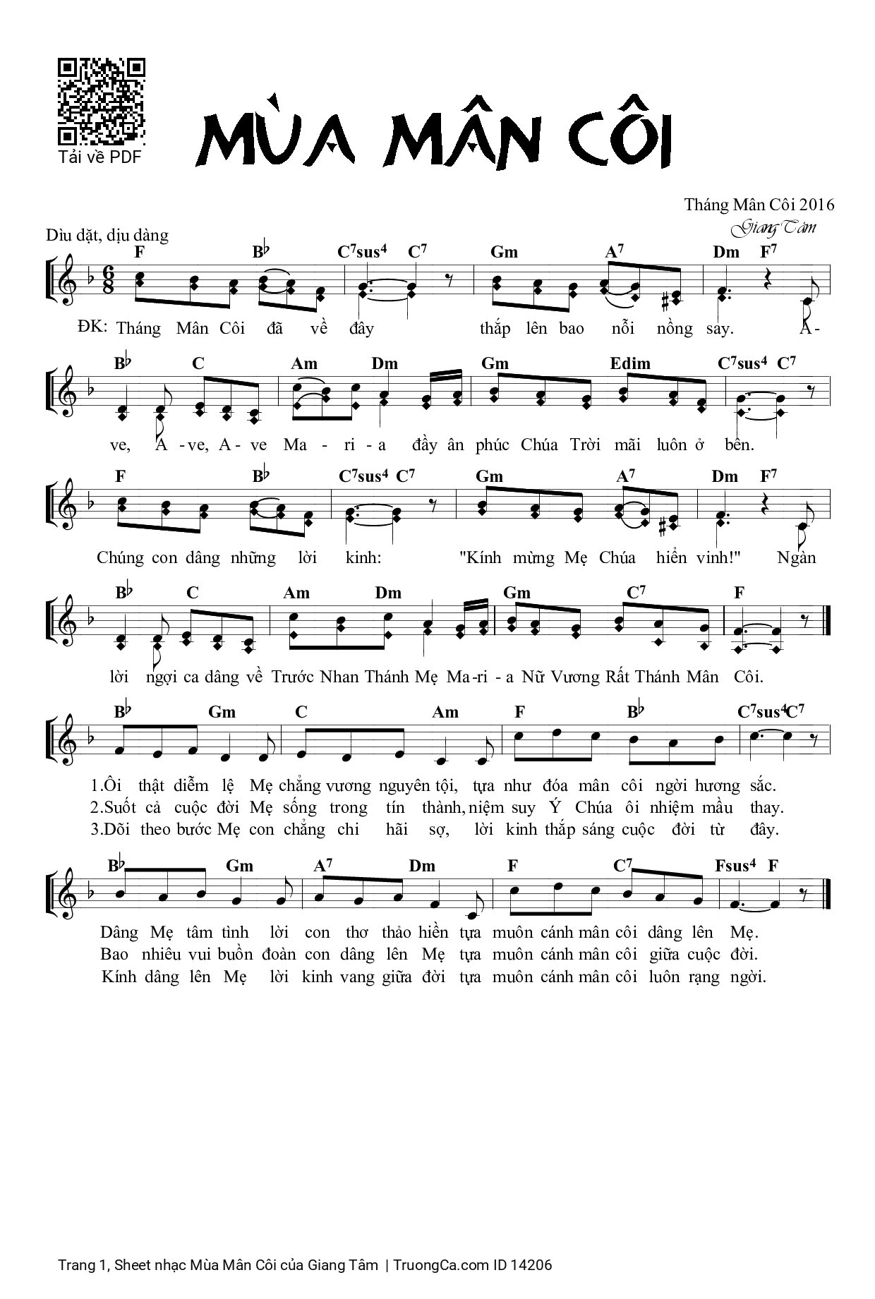 Sheet PDF of Mùa Mân Côi - Giang Tâm
