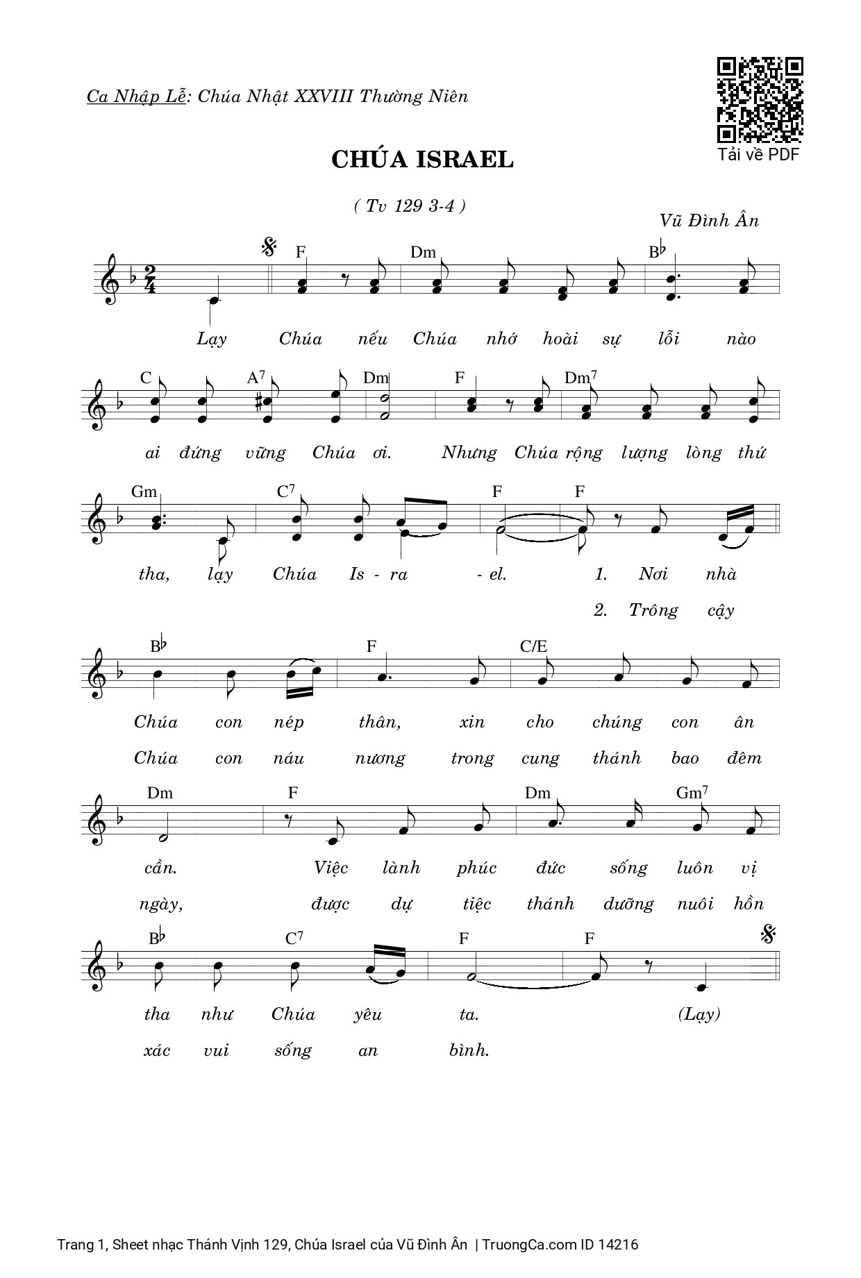 Sheet PDF of Thánh Vịnh 129, Chúa Israel