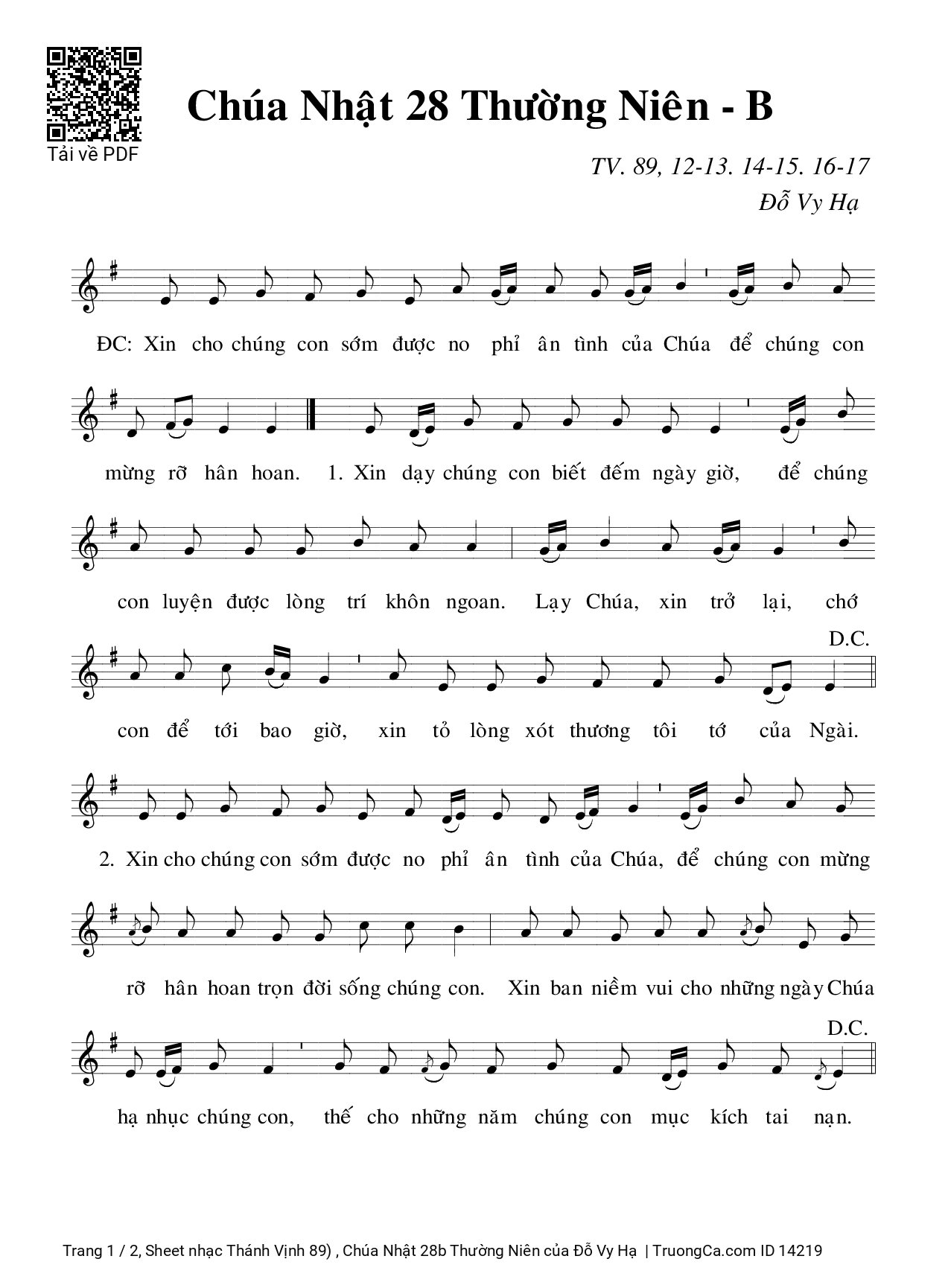 Sheet PDF of Thánh Vịnh 89) , Chúa Nhật 28b Thường Niên