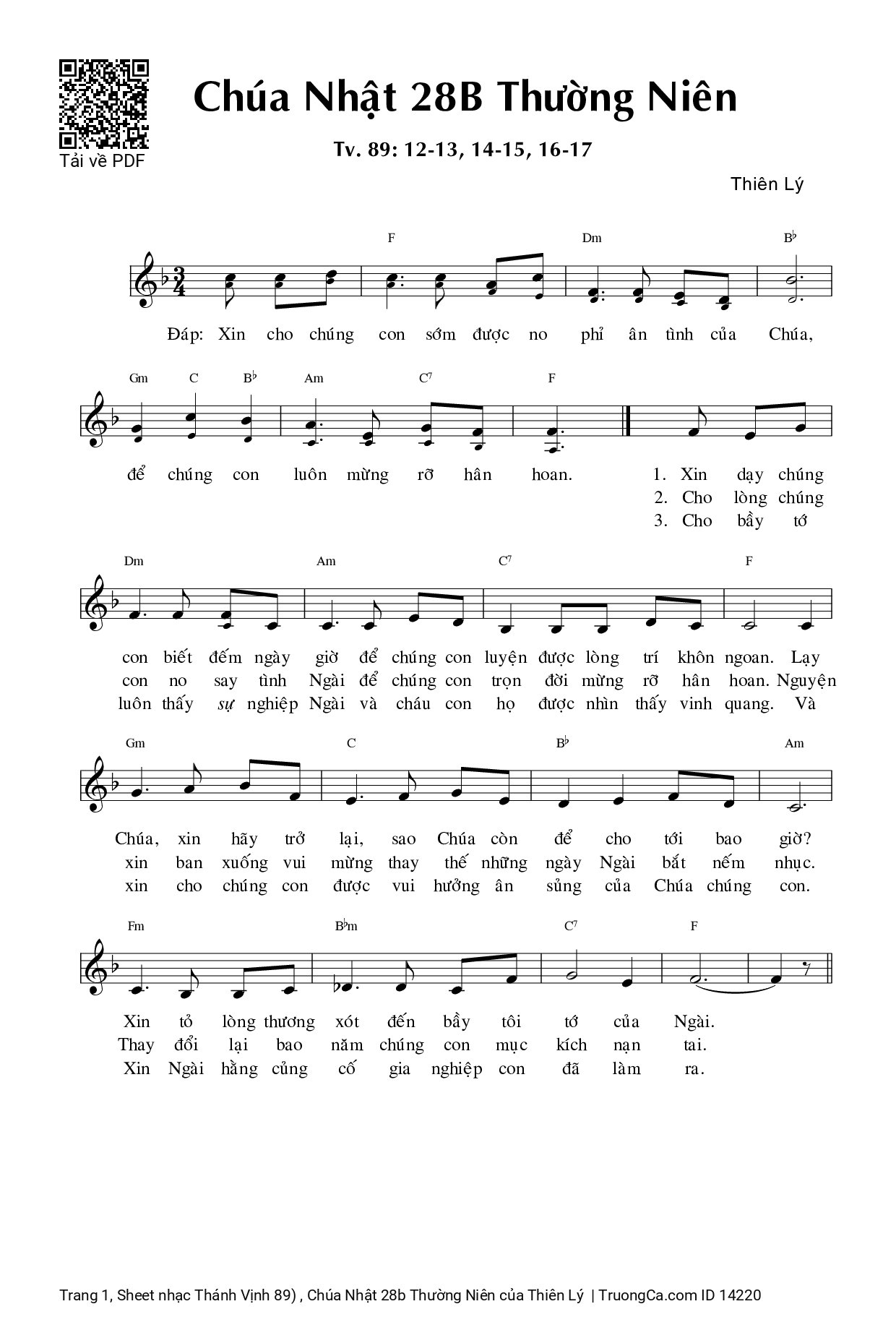 Sheet PDF of Thánh Vịnh 89) , Chúa Nhật 28b Thường Niên