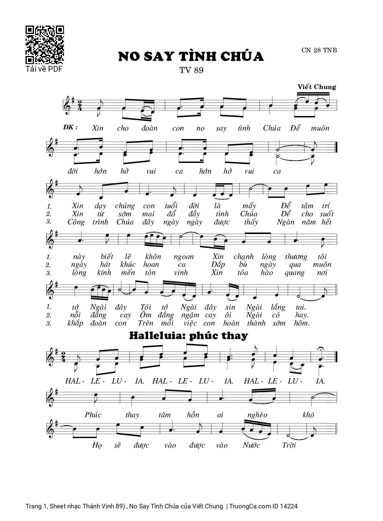 Sheet PDF of Thánh Vịnh 89) , No Say Tình Chúa