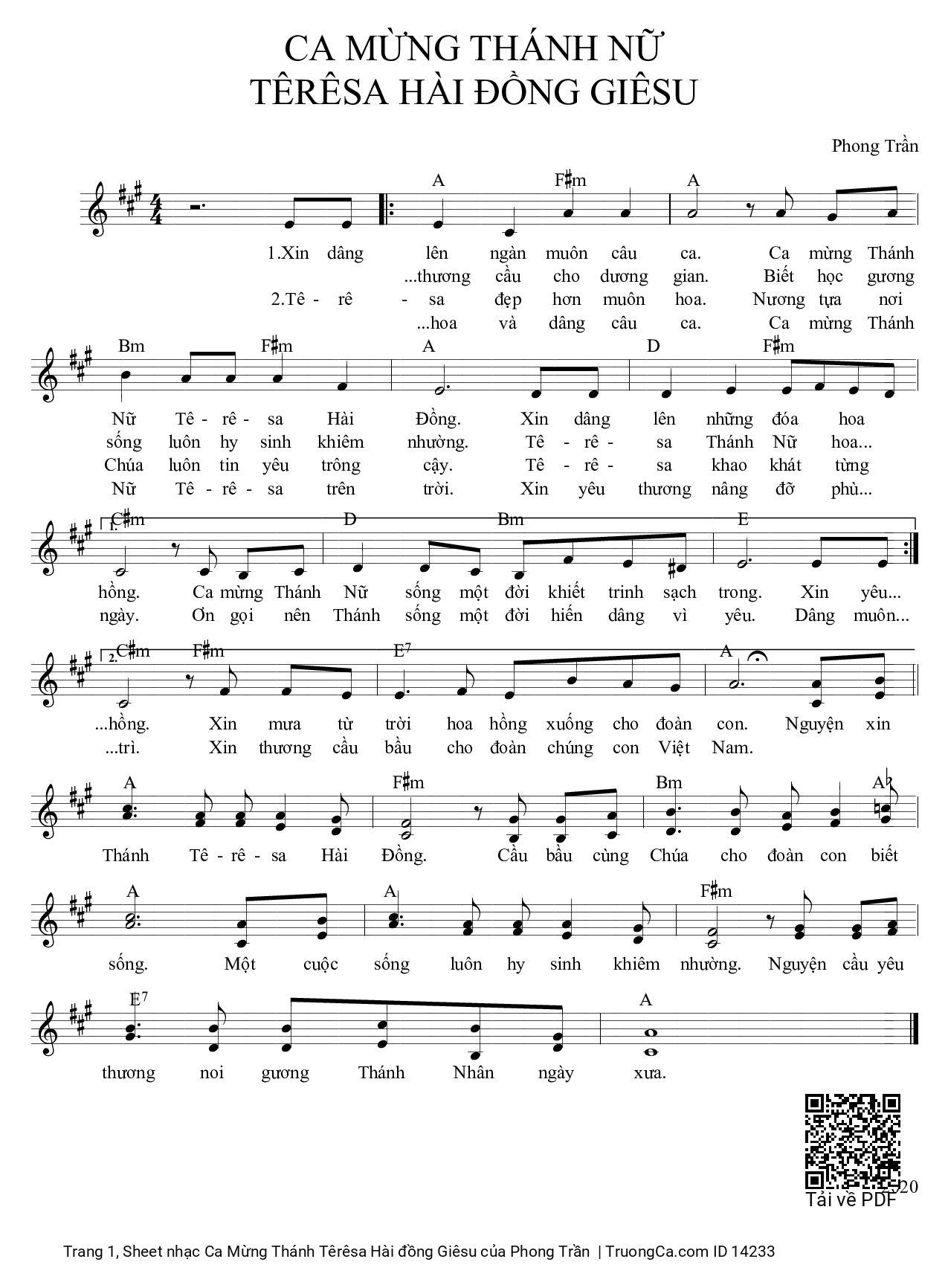 Sheet PDF of Ca Mừng Thánh Têrêsa Hài đồng Giêsu