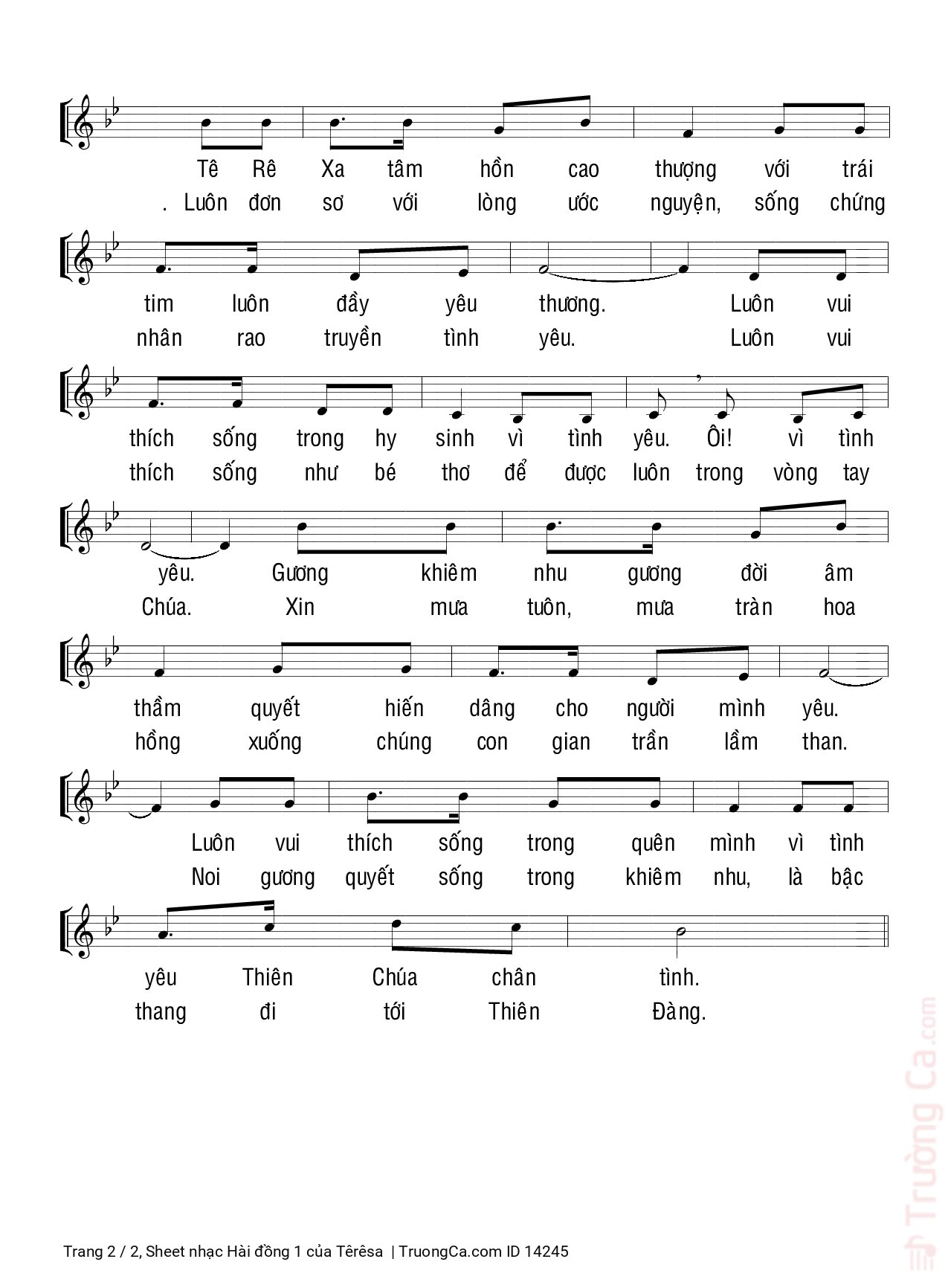Page 2 of Sheet music PDF Hài đồng 1 - Têrêsa