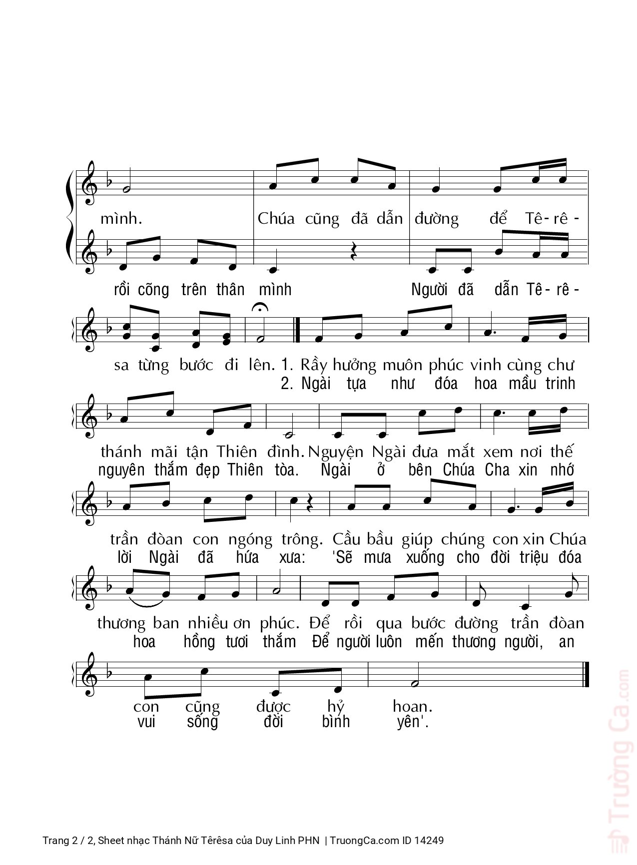 Page 2 of Sheet music PDF Thánh Nữ Têrêsa - Duy Linh PHN