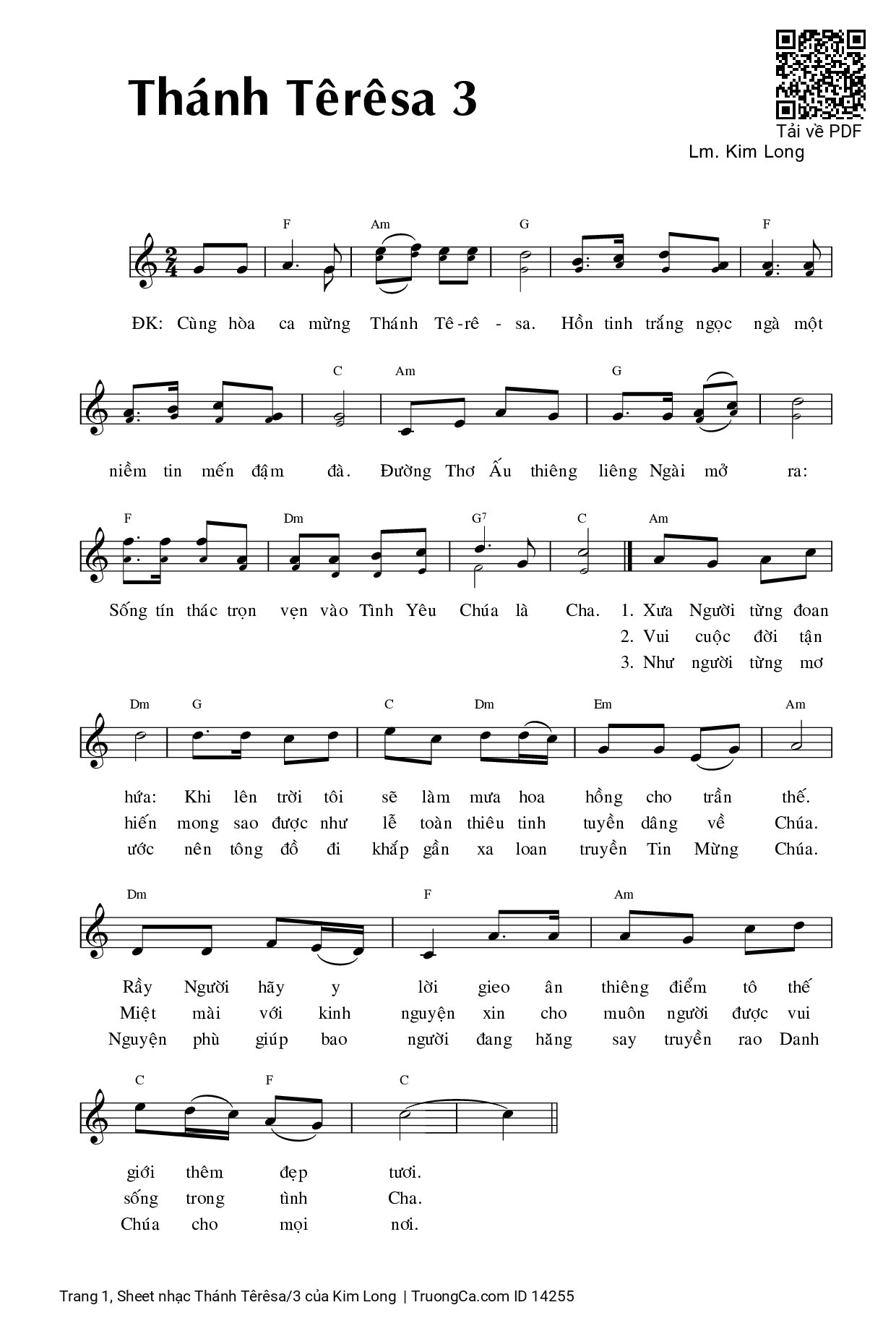 Page 1 of Sheet music PDF Thánh Têrêsa/3 - Kim Long