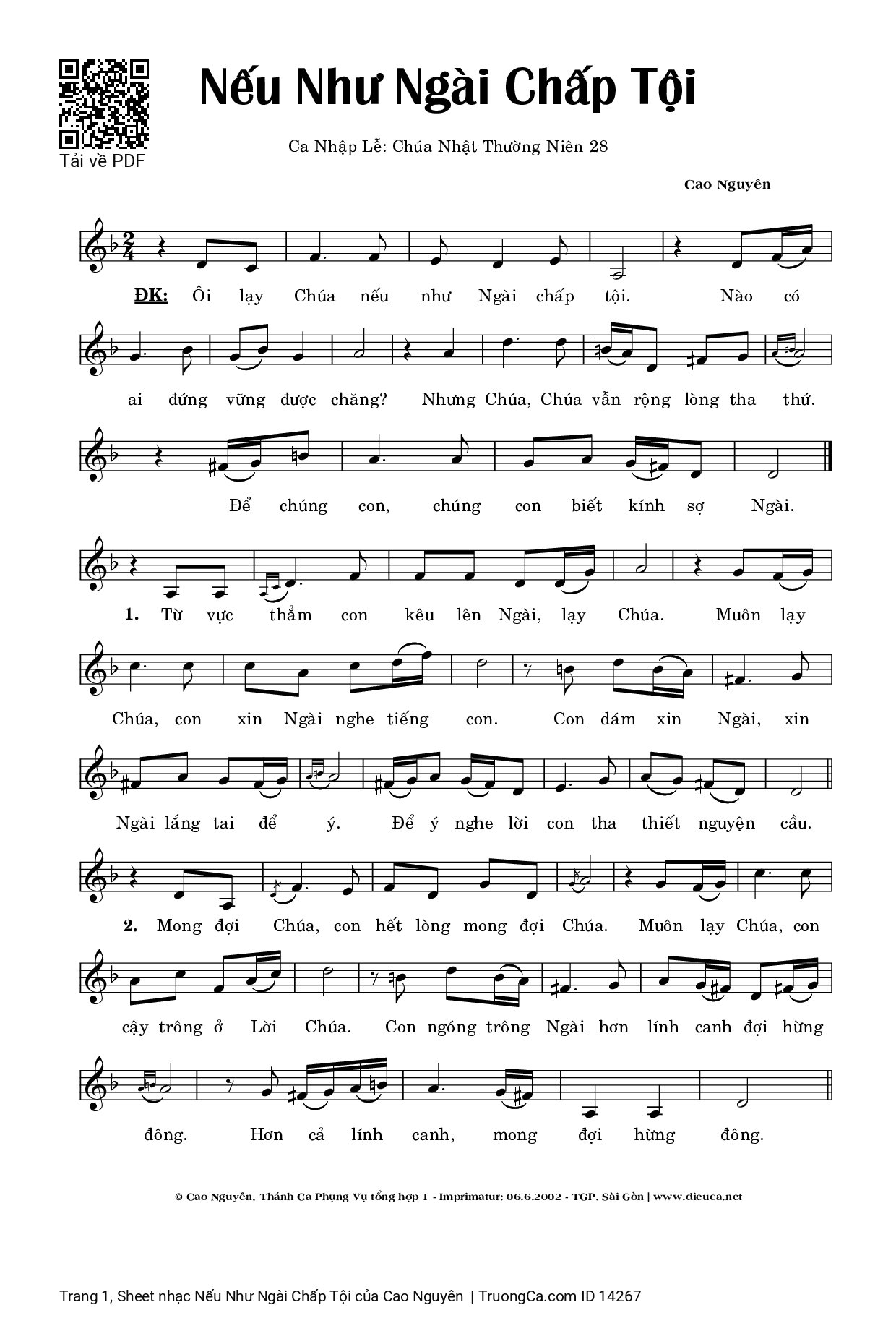 Sheet PDF of Nếu Như Ngài Chấp Tội