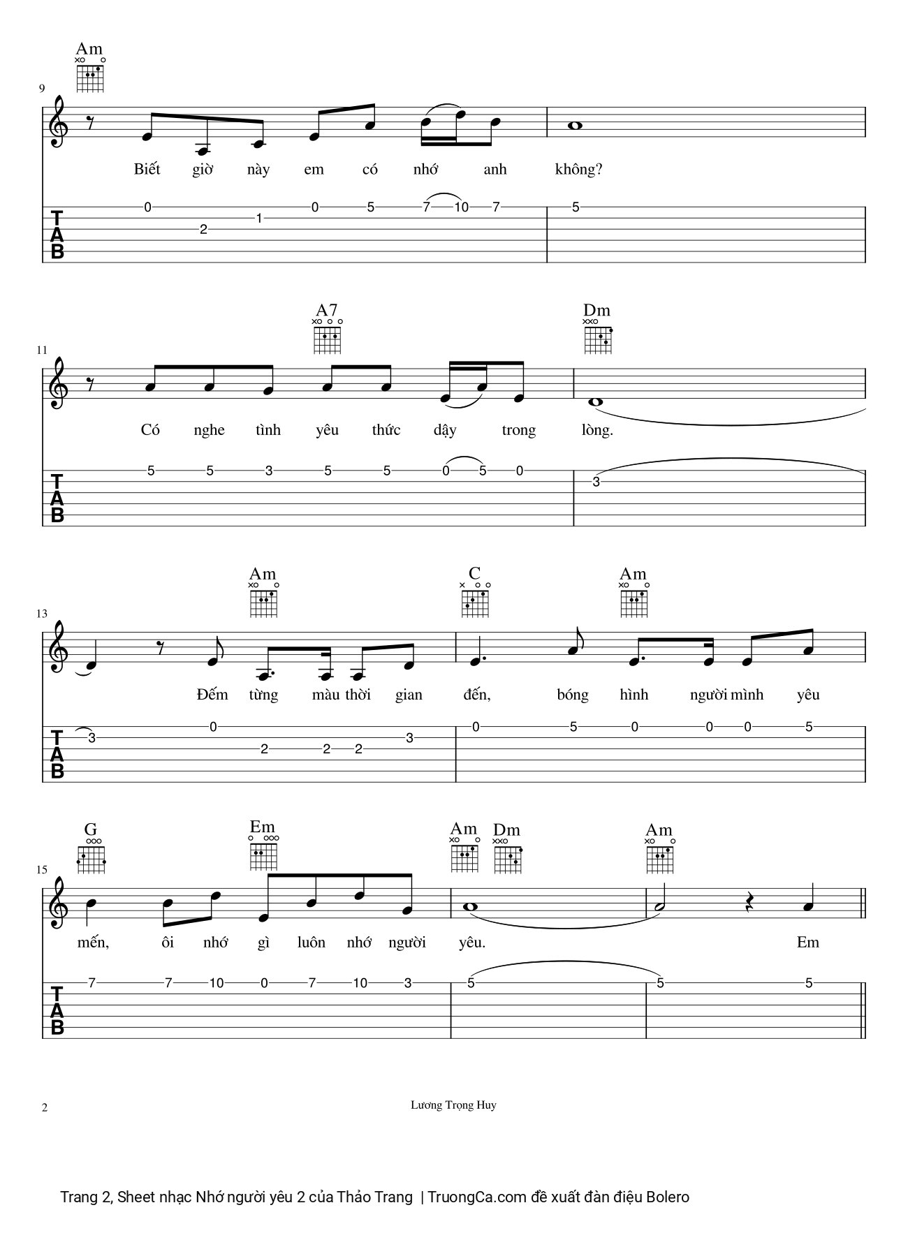 Page 2 of Sheet music PDF Guitar Tab Nhớ người yêu 2 - Thảo Trang