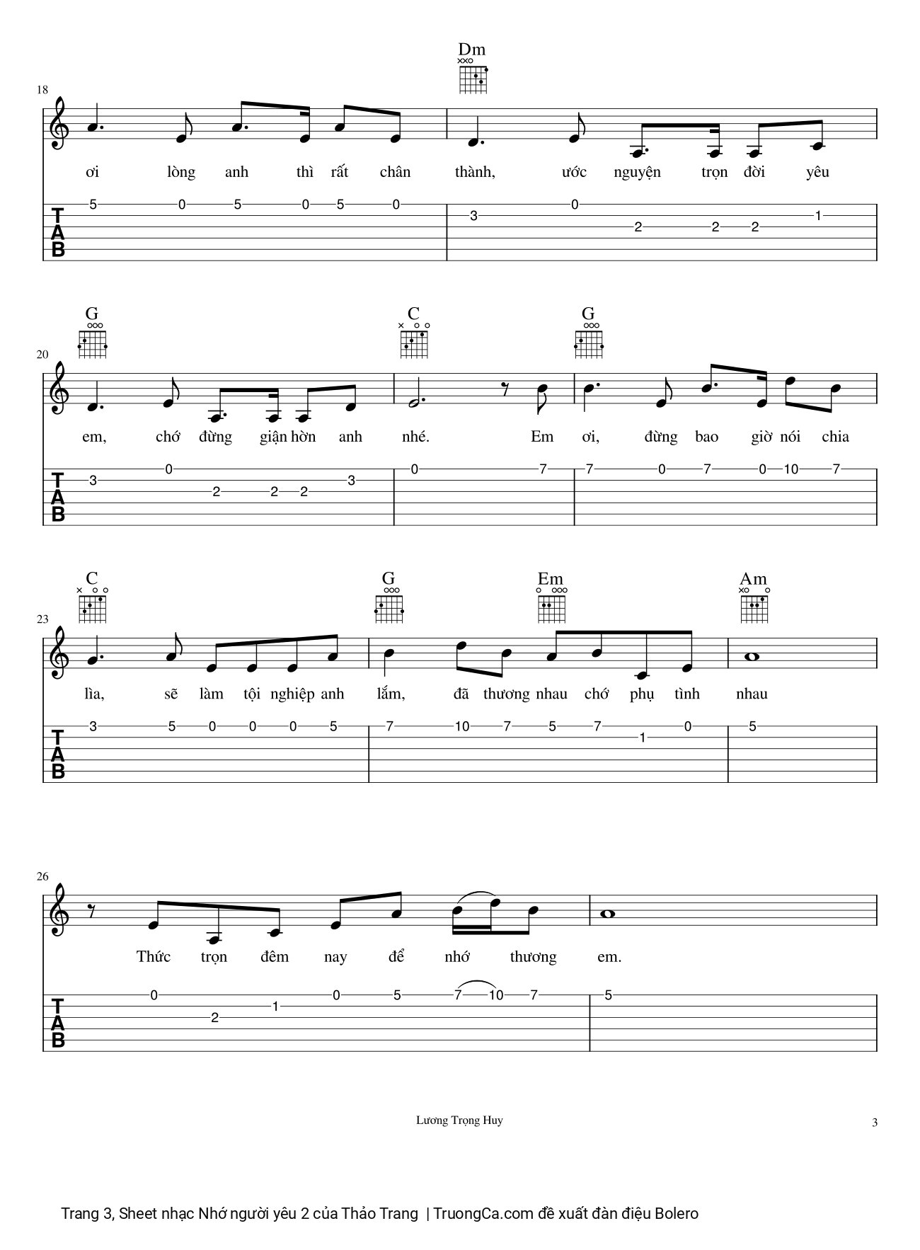 Page 3 of Sheet music PDF Guitar Tab Nhớ người yêu 2 - Thảo Trang