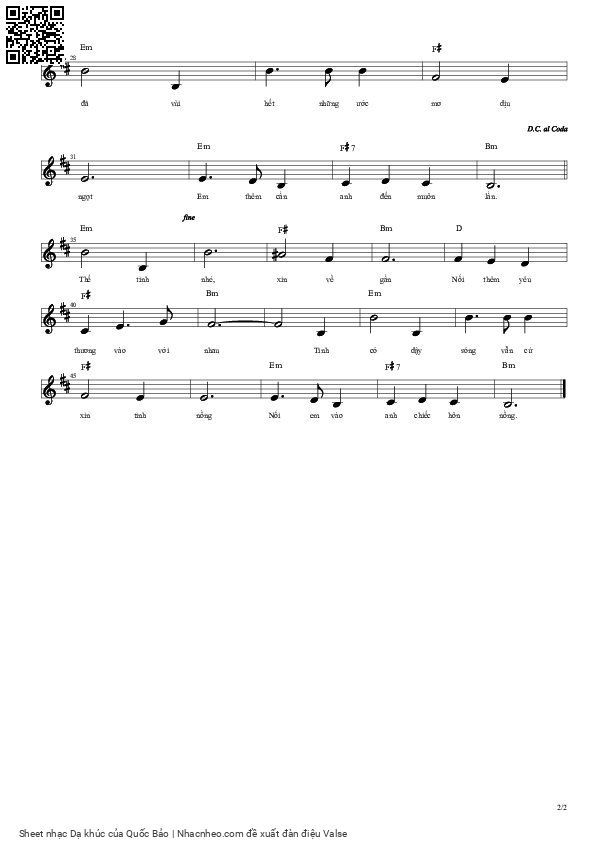 Page 2 of Sheet music PDF Dạ khúc - Quốc Bảo