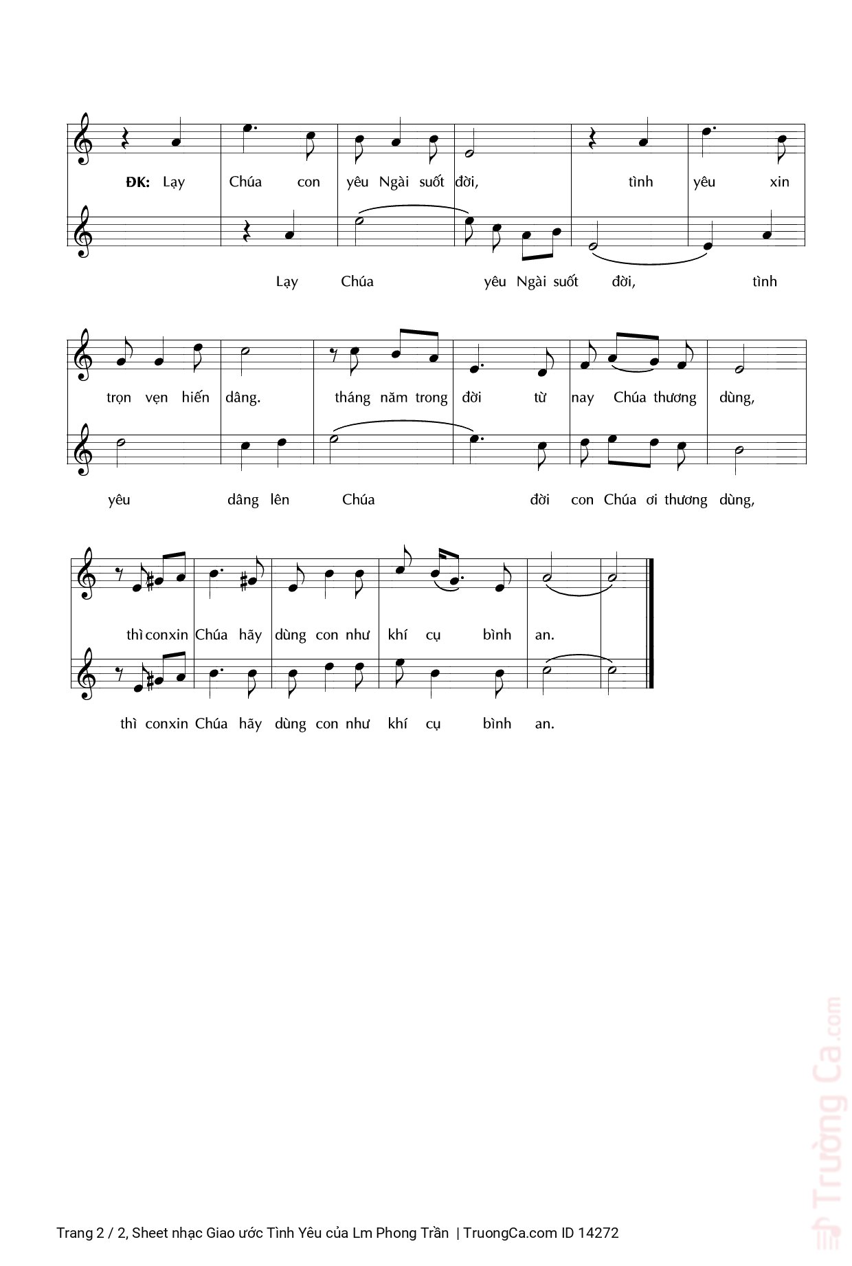 Page 2 of Sheet music PDF Giao ước Tình Yêu - Lm Phong Trần