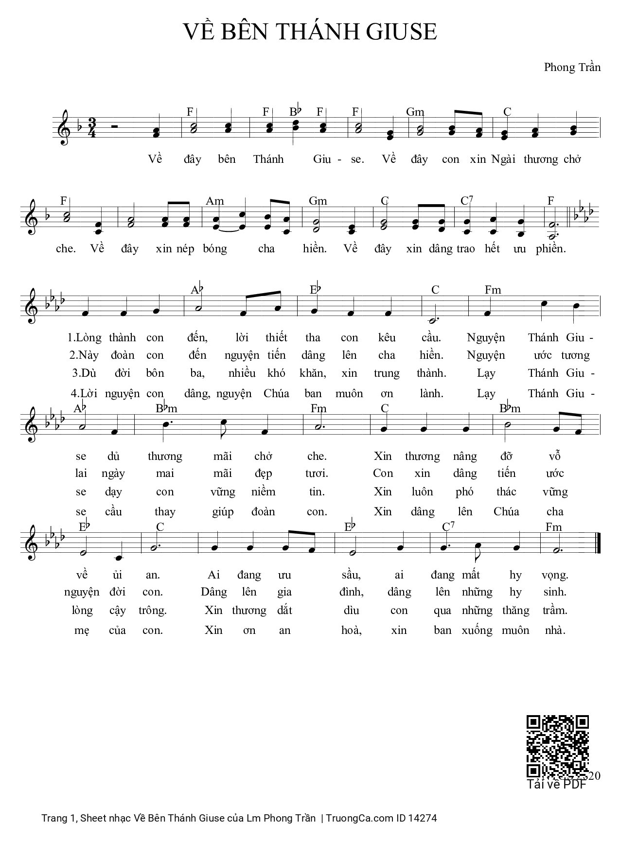 Page 1 of Sheet music PDF Về Bên Thánh Giuse - Lm Phong Trần