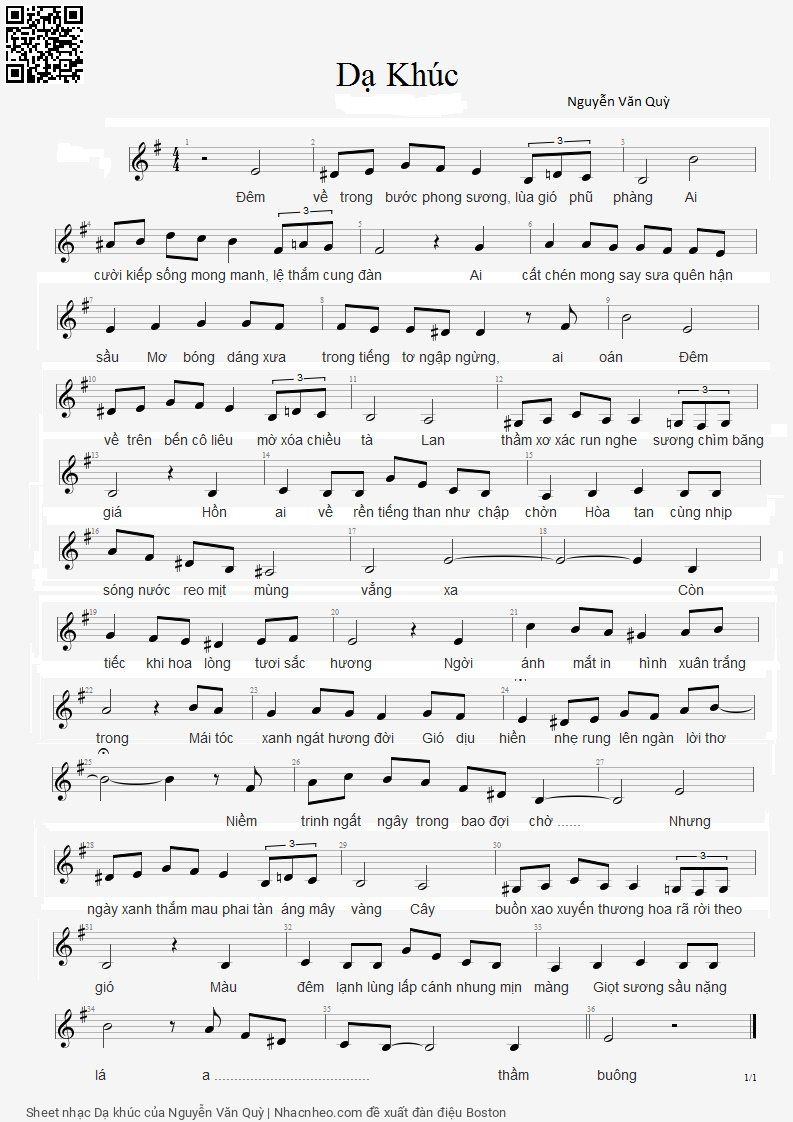 Sheet PDF of Dạ khúc - Nguyễn Văn Quỳ