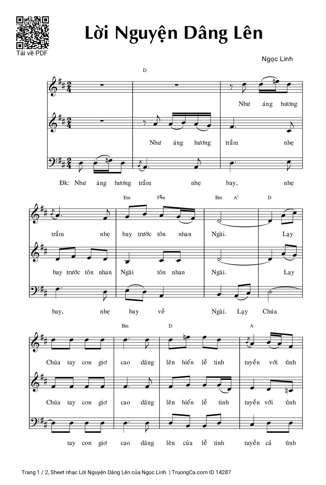 Sheet PDF of Lời Nguyện Dâng Lên