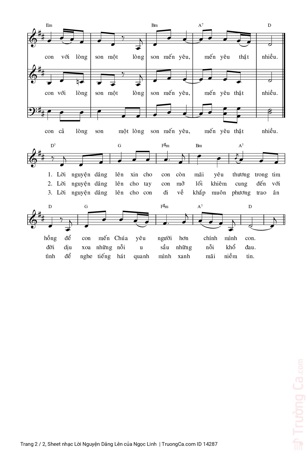 Page 2 of Sheet music PDF Lời Nguyện Dâng Lên - Ngọc Linh